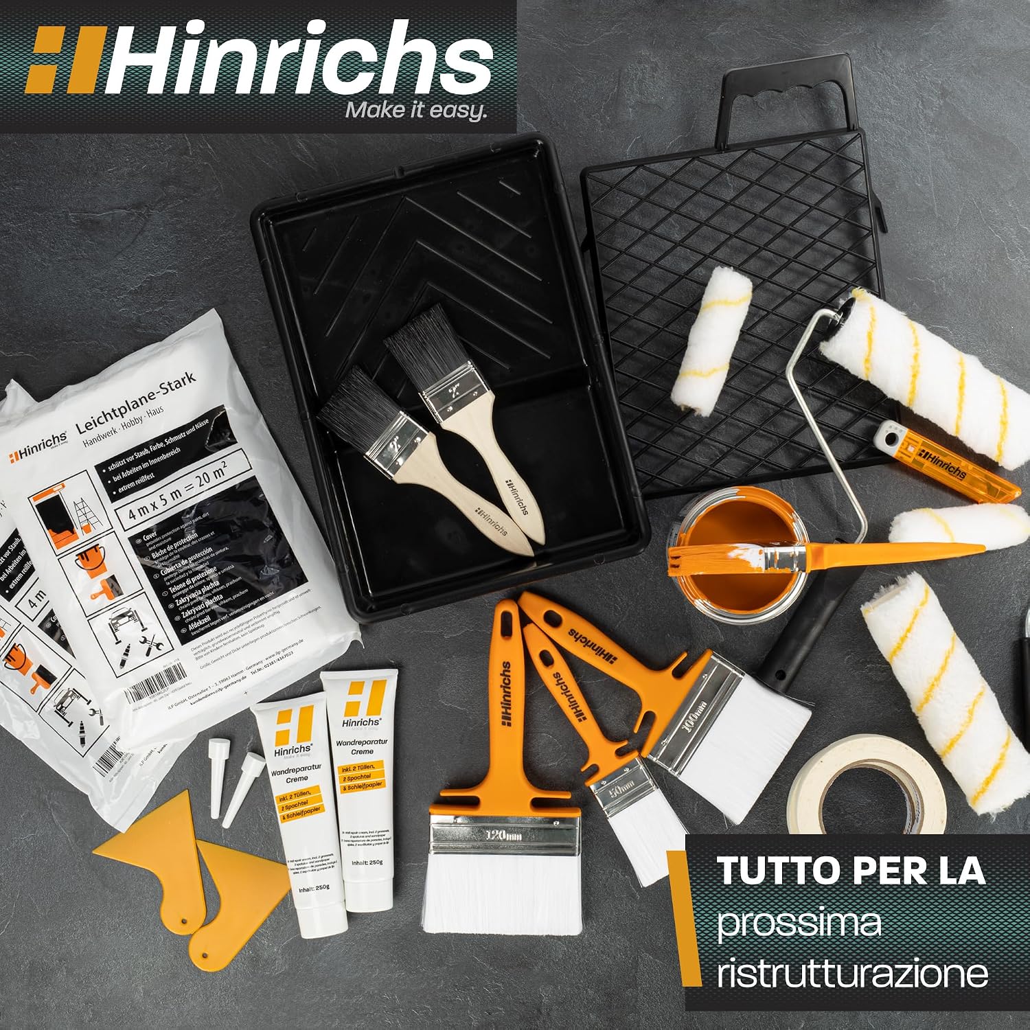 Thumbnail 6 de Hinrichs Set di 4 Pennelli Vernice in Legno – Misure 50, 70, 100 e 120 mm