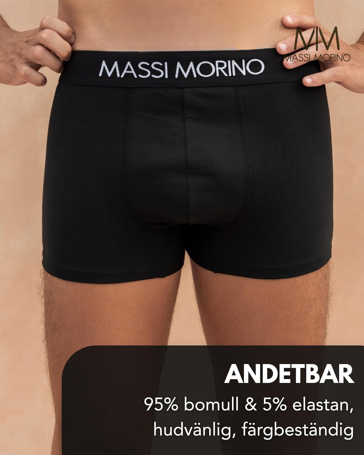 Detalle 2 de MASSI MORINO boxershorts för herr i bomull, svarta och utan etikett