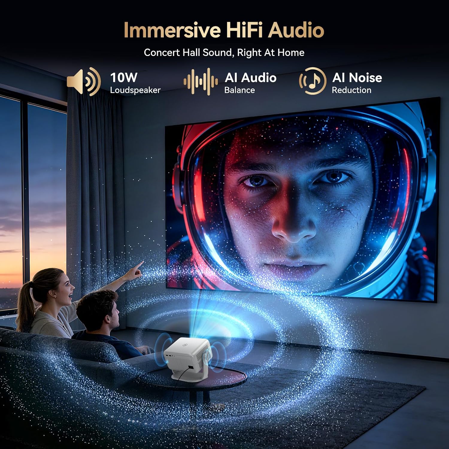 Thumbnail 6 de Smart 4K Projector with AI Whale OS, Auto Focus & 360° Gimbal Stand — A practical home cinema companion