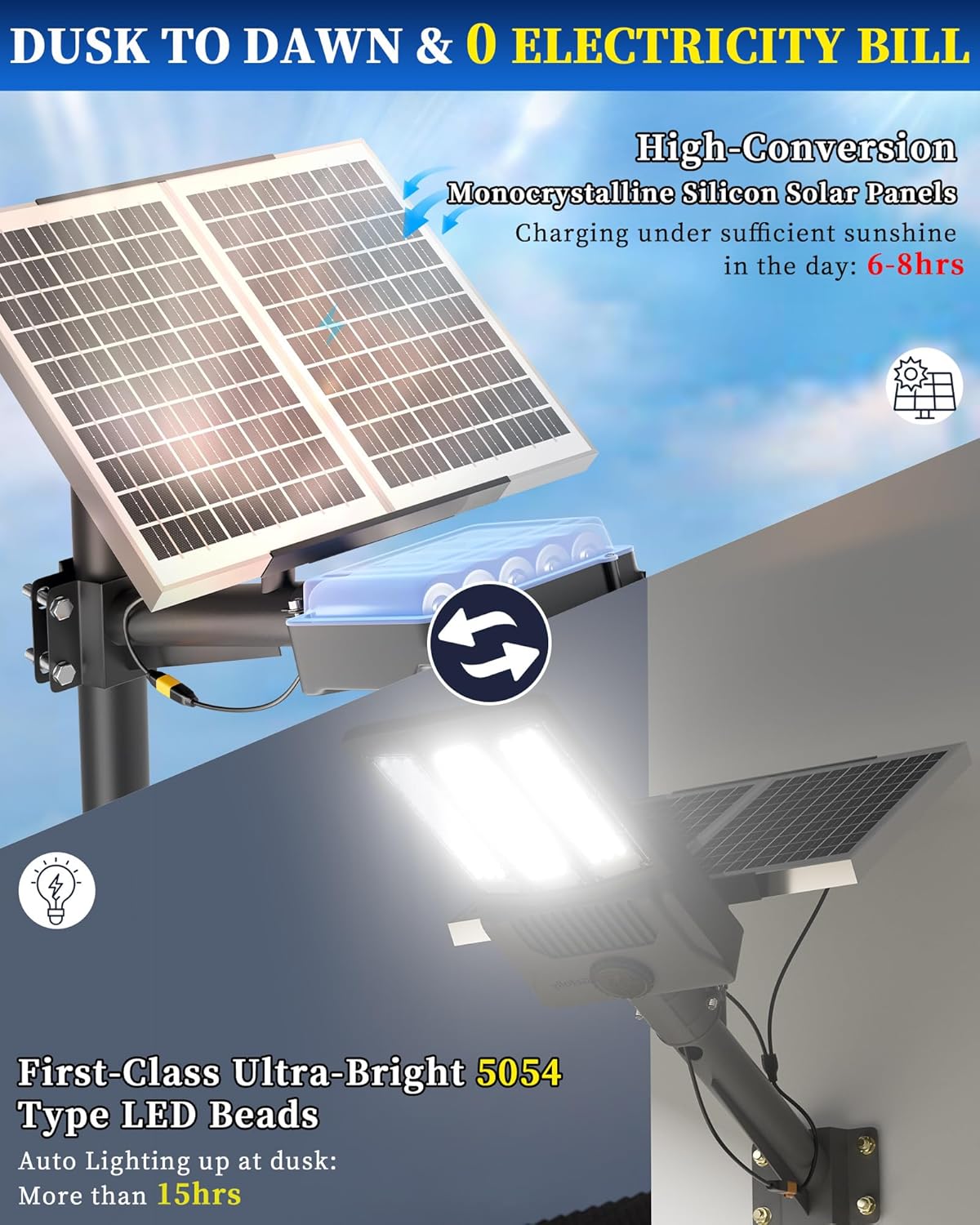 Thumbnail 1 de Gefolly SL-8800W lampione solare LED da esterno con sensore di movimento e IP67, 6.500K