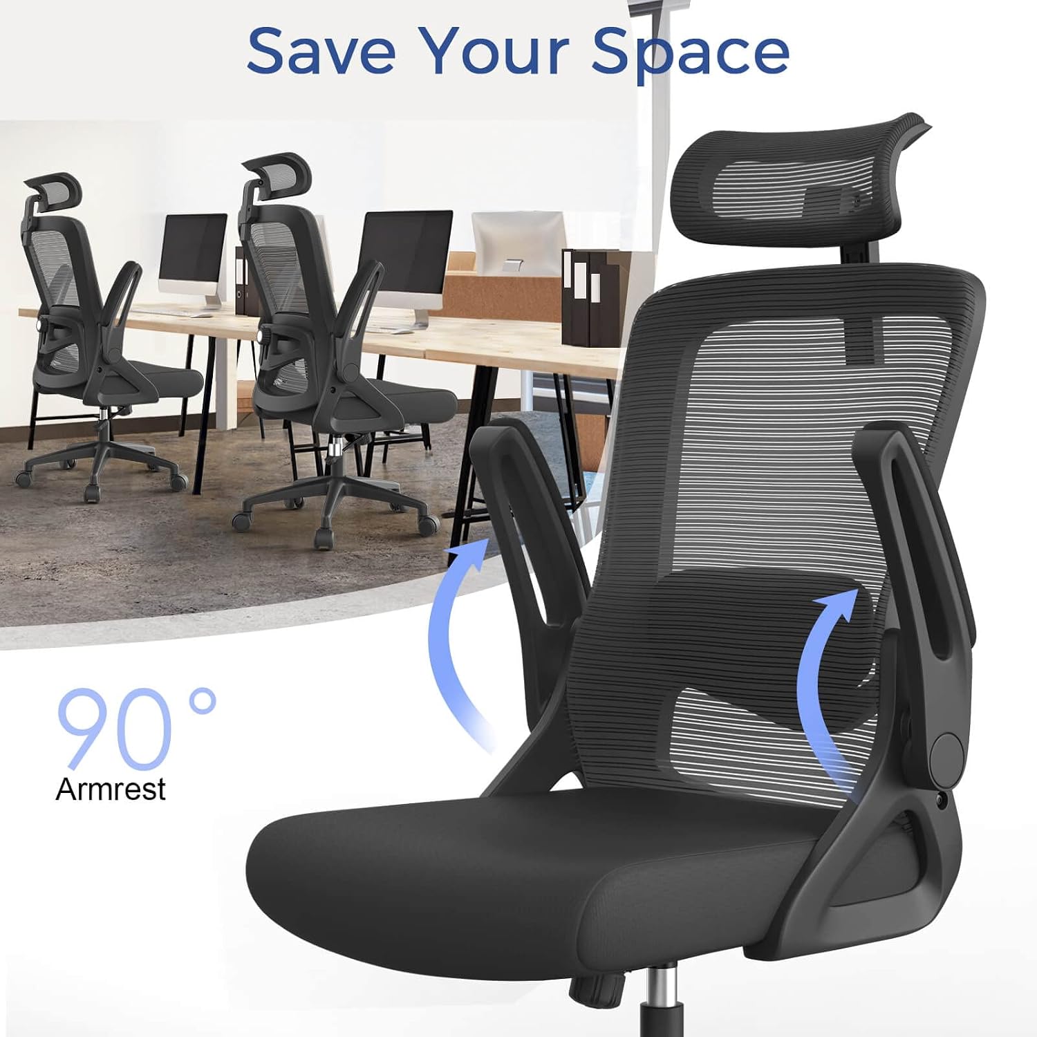 Detalle 2 de YONISEE Ergonomic Office Chair with Lumbar Support, Adjustable Armrests and Headrests (Black)