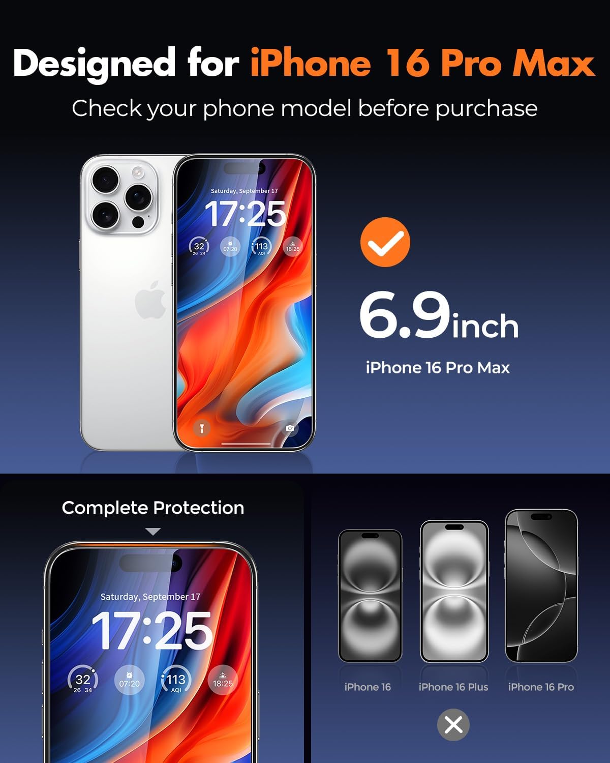 Thumbnail 4 de UNBREAKcable 2-Pack Tempered Glass Screen Protectors for iPhone 16 Pro Max (9H, HD Clarity, Easy-Install Frame)