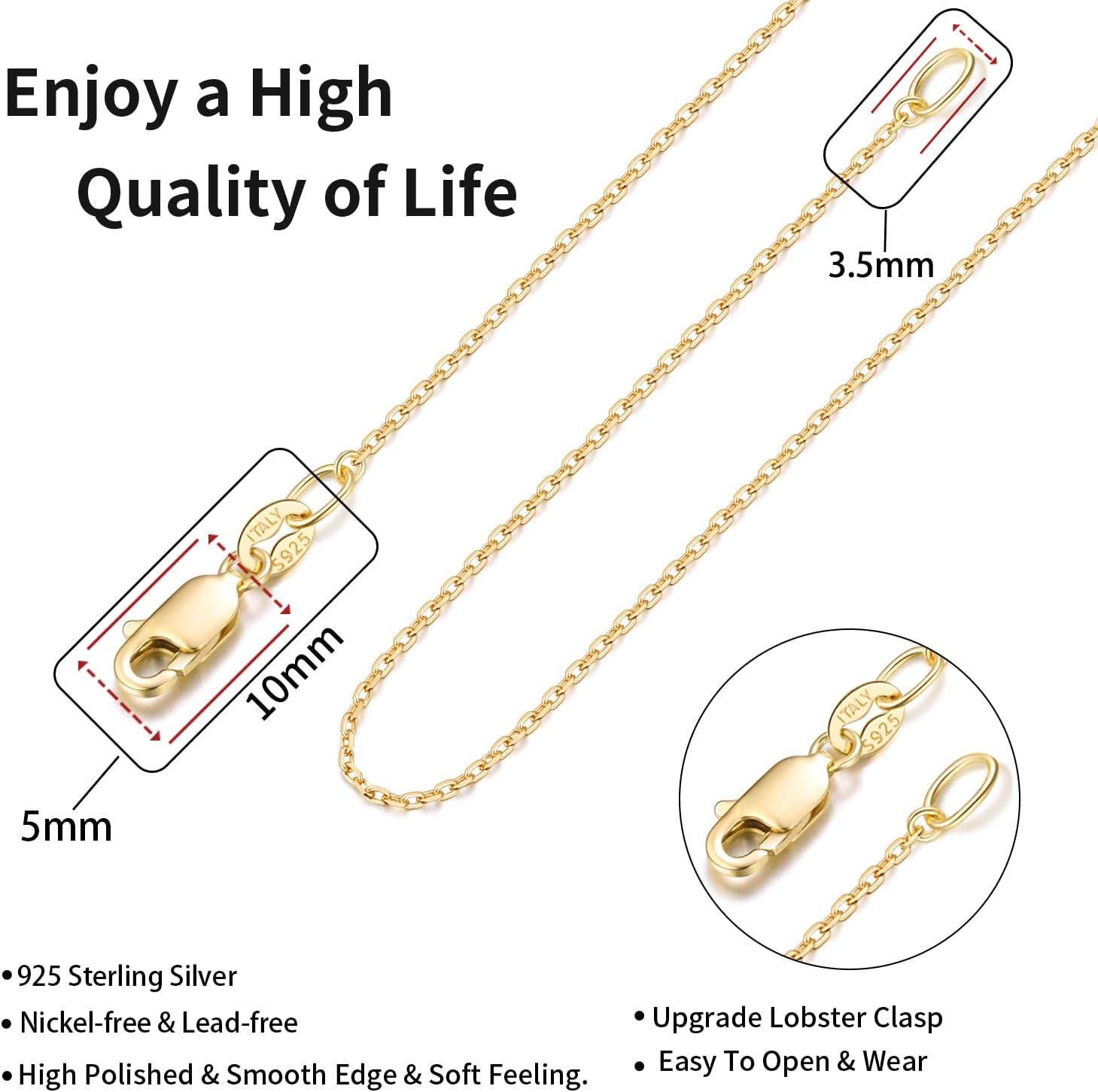 Detalle de Jewlpire 18k Gold Plated 925 Sterling Silver Chain Necklace for Women