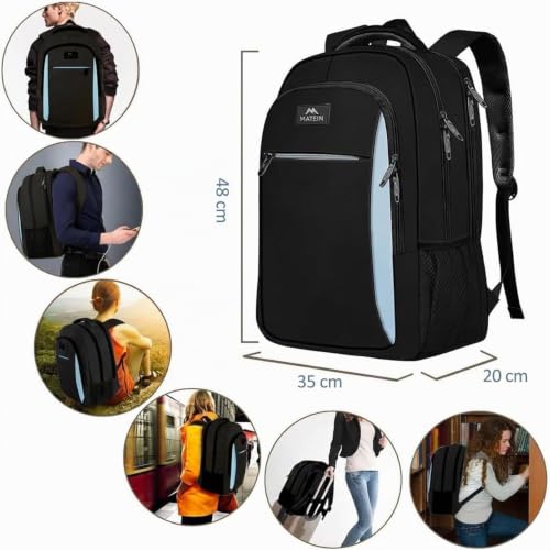 Detalle de MATEIN Mochila Portátil 17 Pulgadas (Negro-Azul): organización y comodidad para trabajo y viaje