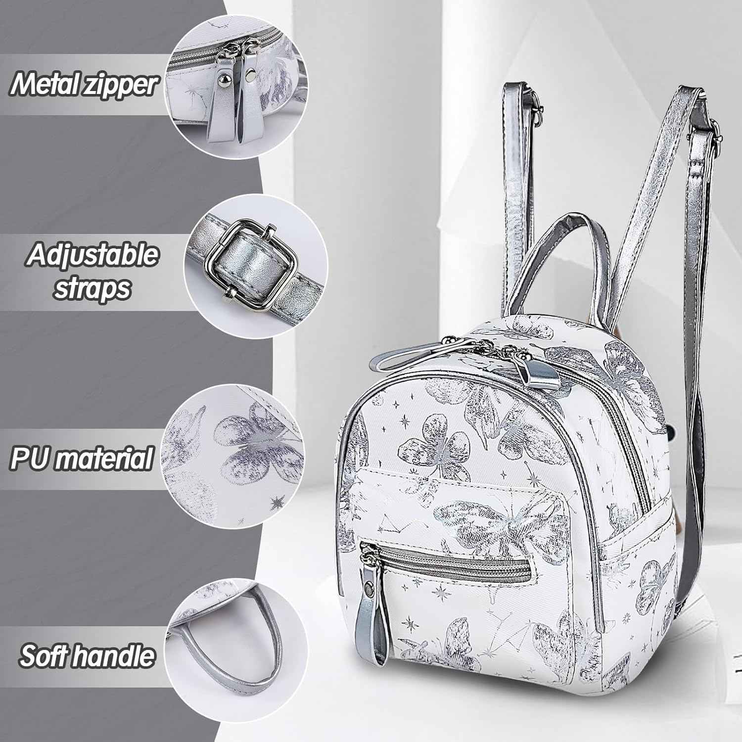 Thumbnail 2 de WisePoint Mini Backpack for Women: PU Leather, Butterfly Pattern, Small Yet Practical