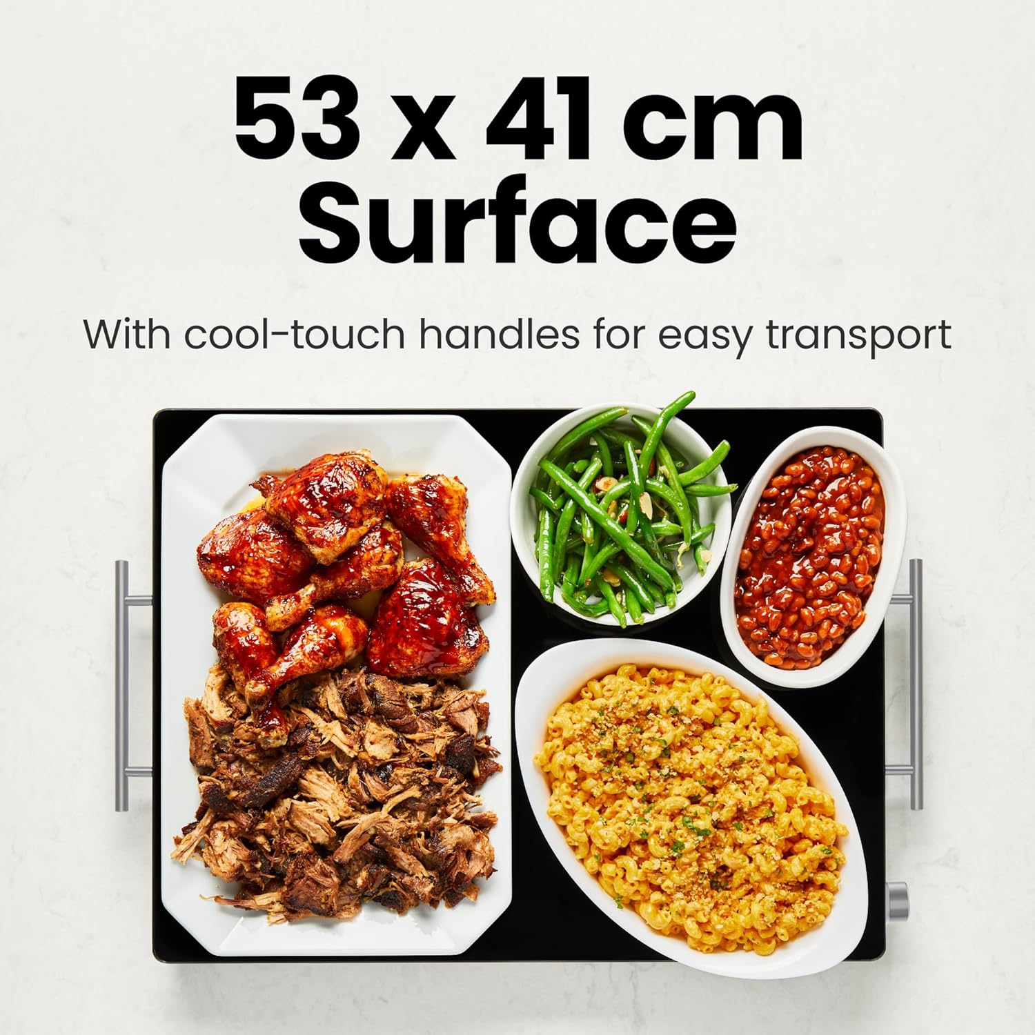 Detalle de Chefman Electric Warming Tray with Adjustable Temperature Control (53 x 41 cm) – Glass-Top, Stainless Steel