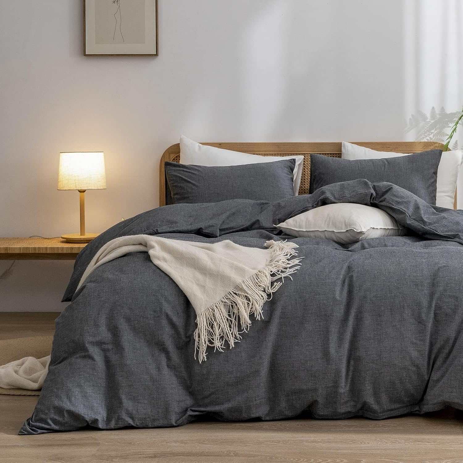 Detalle de BESTOUCH 100% Cotton Duvet Cover Set, Dark Black, King đź’¤