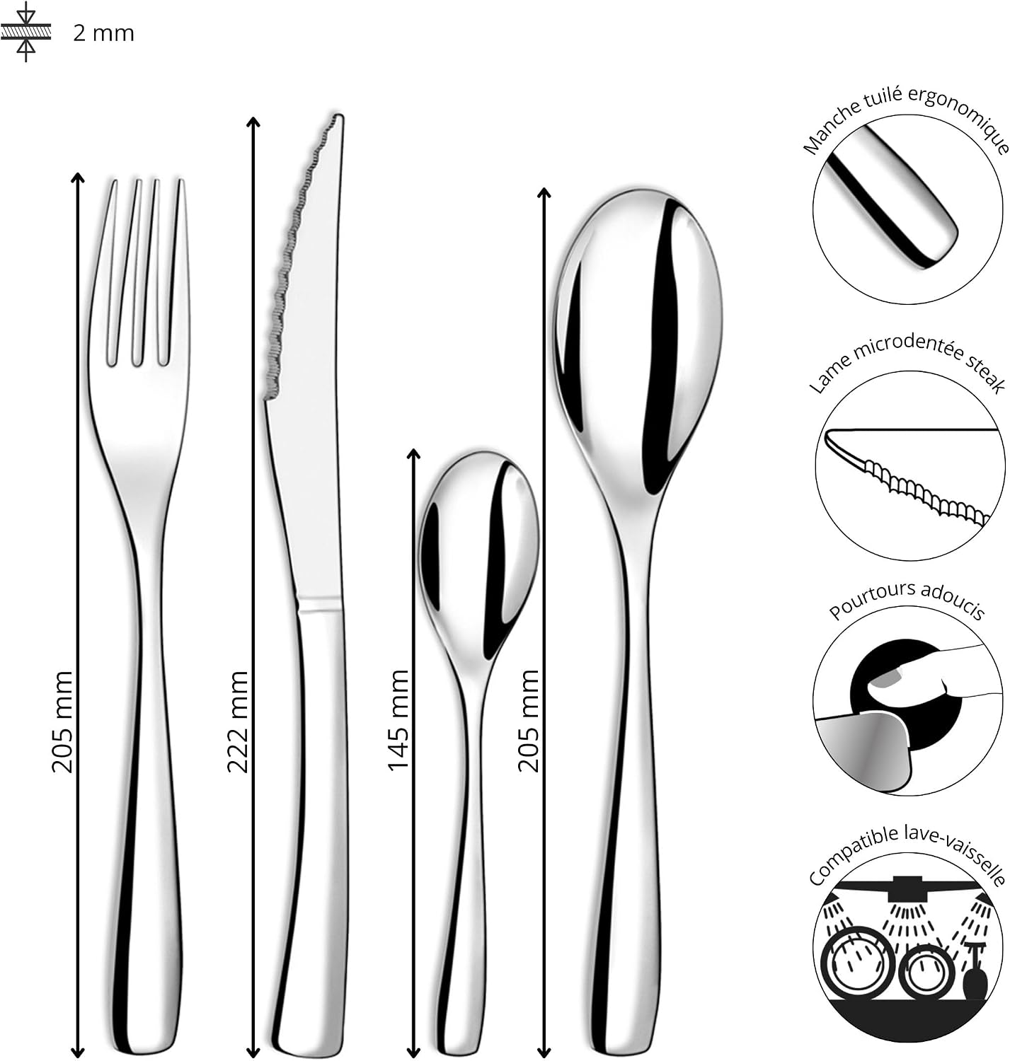 Detalle 2 de Amefa Danube Ménagère 24 pièces pour 6 personnes – couverts de table en acier inox 18/0, finition brillante