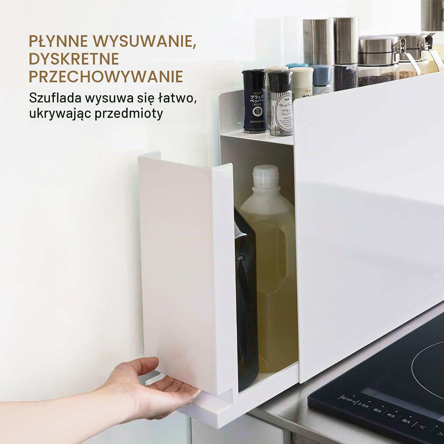 Detalle 1 de YAMAZAKI Tower 6003 wysuwany regał na przyprawy, biały, stal i polipropylen