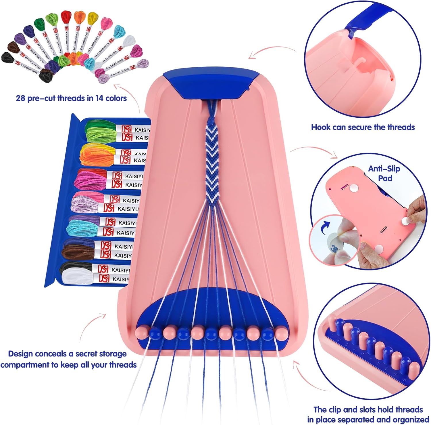 Thumbnail 1 de Friendship Bracelet Making Kit for Girls Aged 8–12: 28 Threads, Alphabet Beads & Storage Board