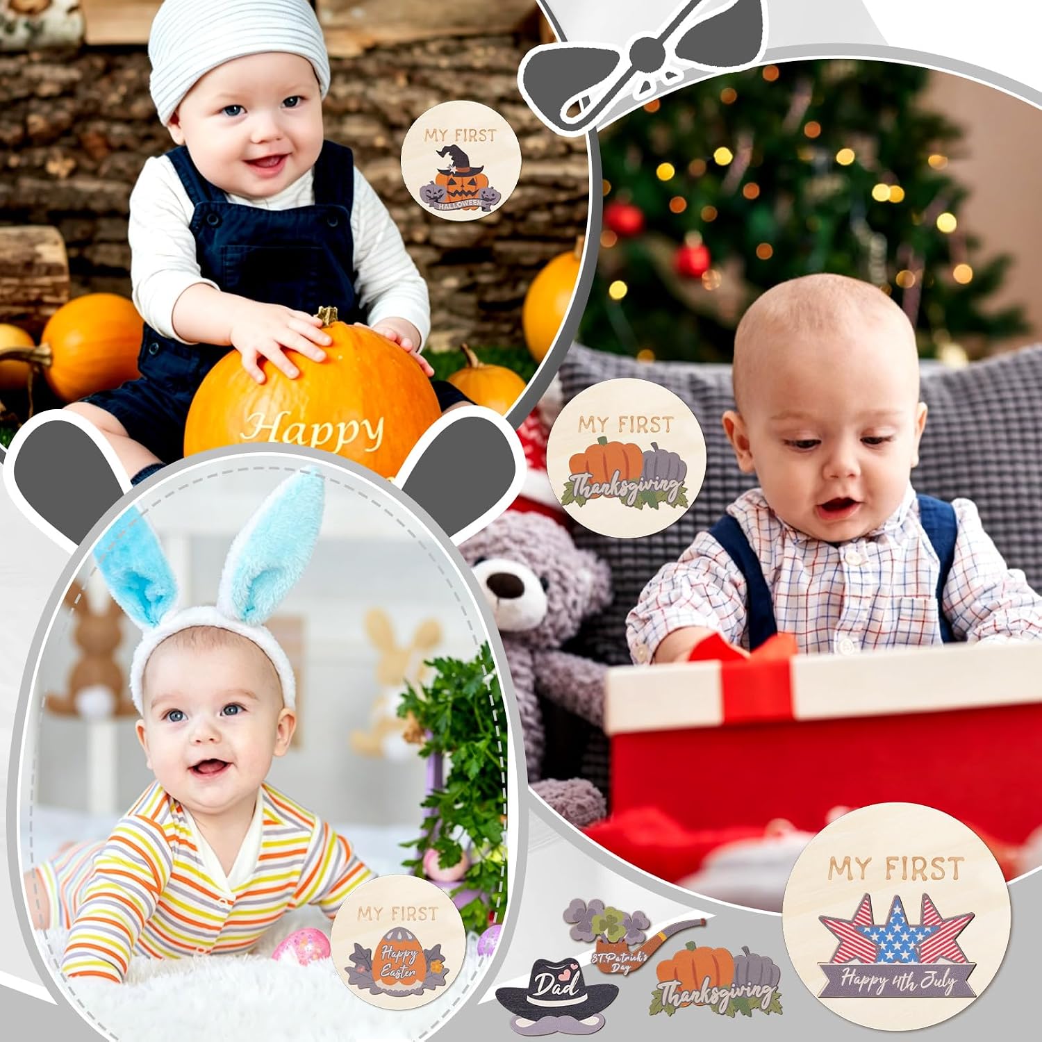 Thumbnail 6 de Wooden Baby Milestone Signs, 16-Piece Monthly and Holiday Set