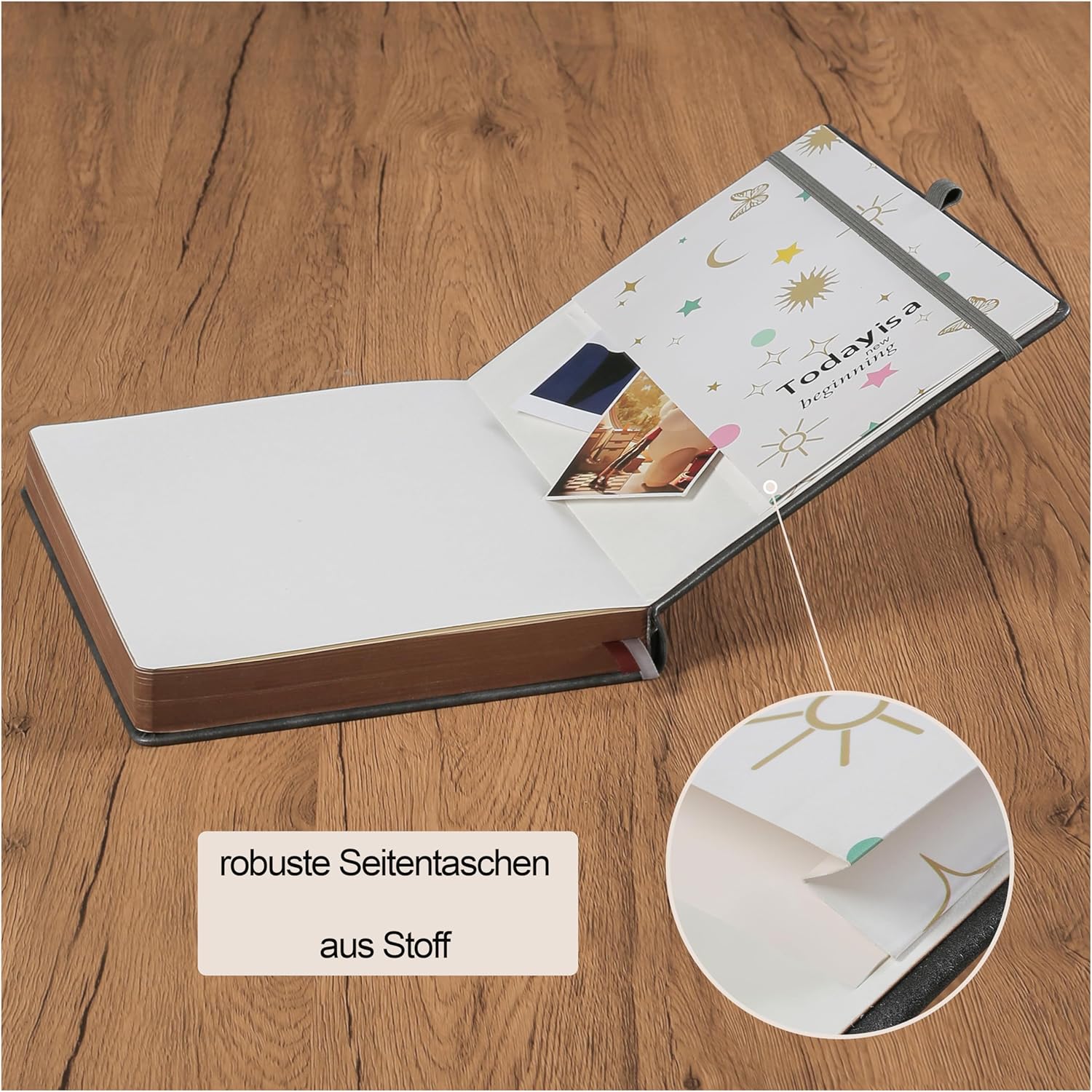 Thumbnail 2 de HwxBen Notizbuch B5 (19,6 x 25,4 cm), liniert, 360 Seiten – Hardcover Tagebuch mit Stifthalter, Dunkelgrau