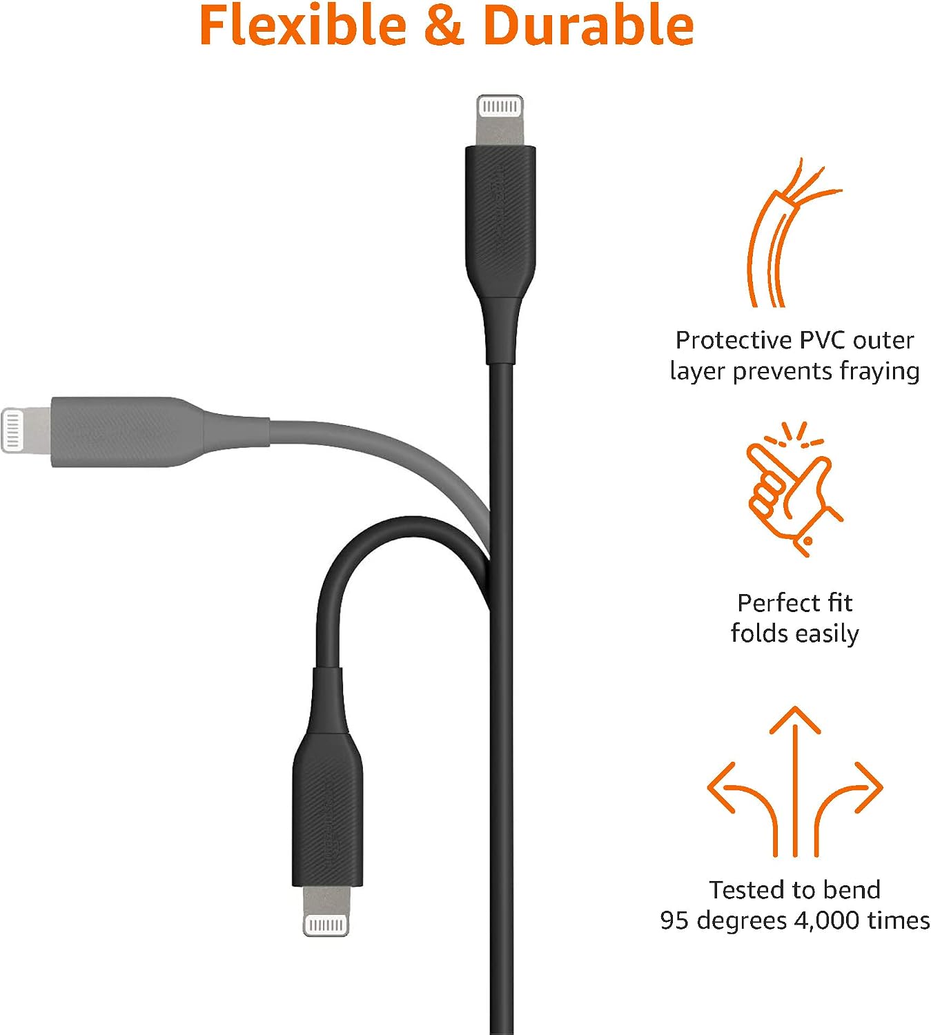 Detalle de Amazon Basics Lightning to USB-A Cable (MFi Certified) for iPhone & iPad, 0.9 m, Black