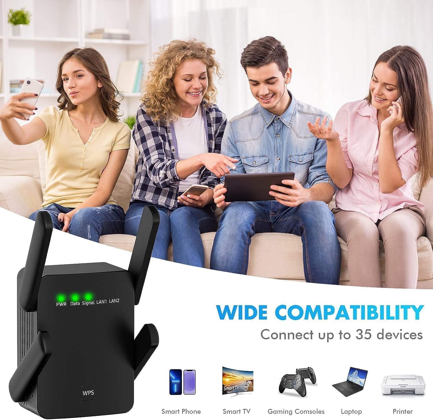 Thumbnail 3 de MEETOWN Repeater – 300Mbps WLAN-Repeater mit Dual LAN-Port, WPS, AP-Modus