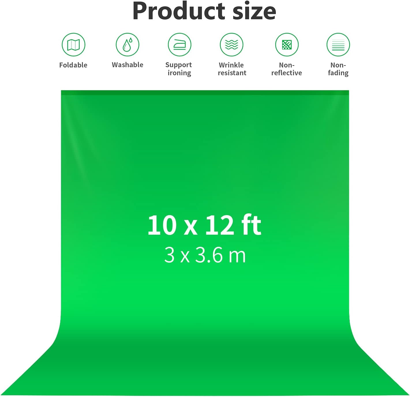 Detalle de Neewer 10 x 12FT / 3 x 3.6M PRO muslin collapsible backdrop (background only) – green
