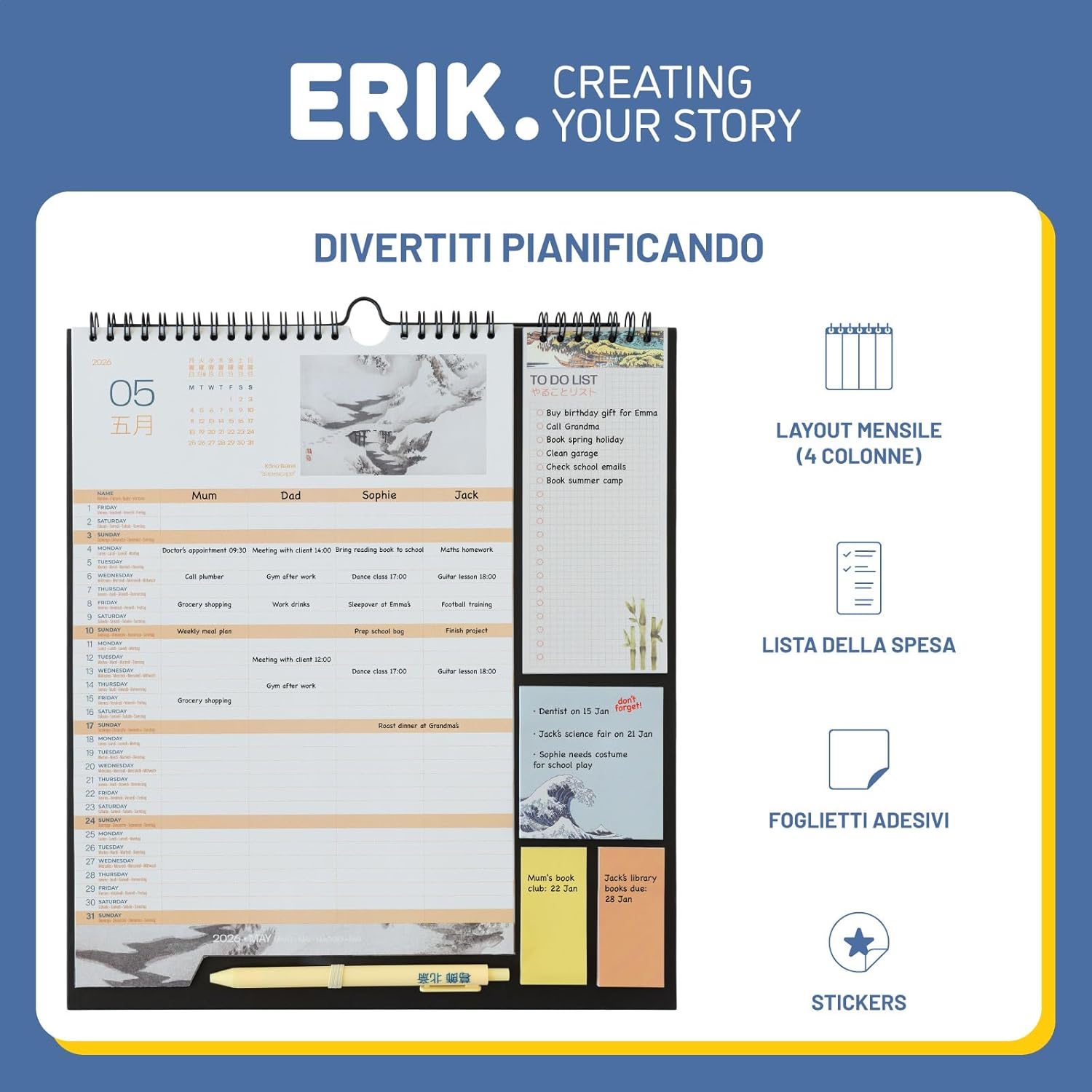 Detalle de Grupo Erik Calendario Famiglia 2026 30x34 cm 📅