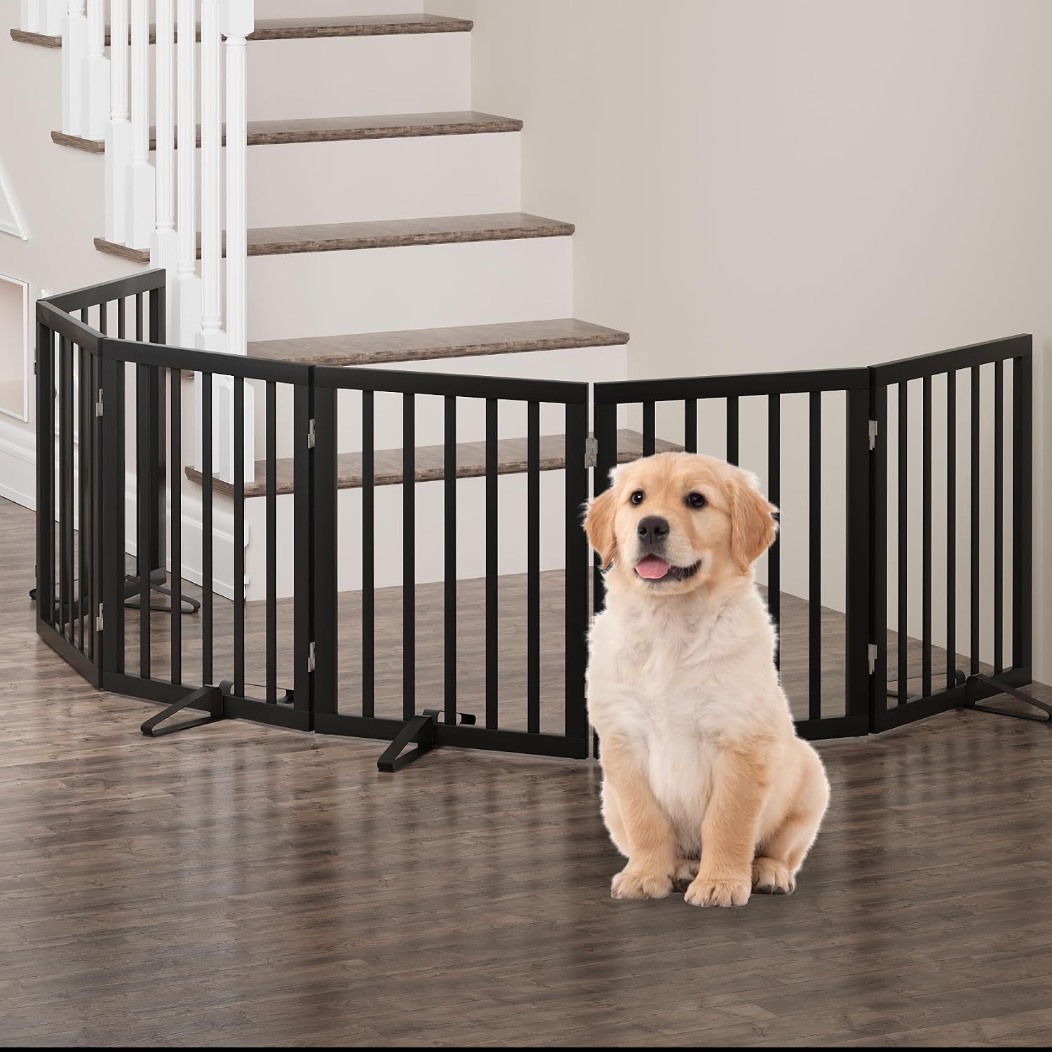Detalle de Algherohein foldable dog gate for doorways – freestanding indoor room divider, 6 panels, black