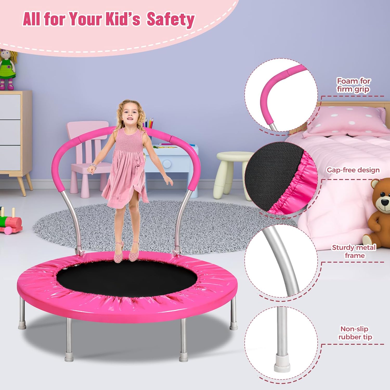 Thumbnail 3 de Lyromix 36-Inch Kids Trampoline With Handle — Indoor Mini Trampoline for Toddlers and Light Fitness