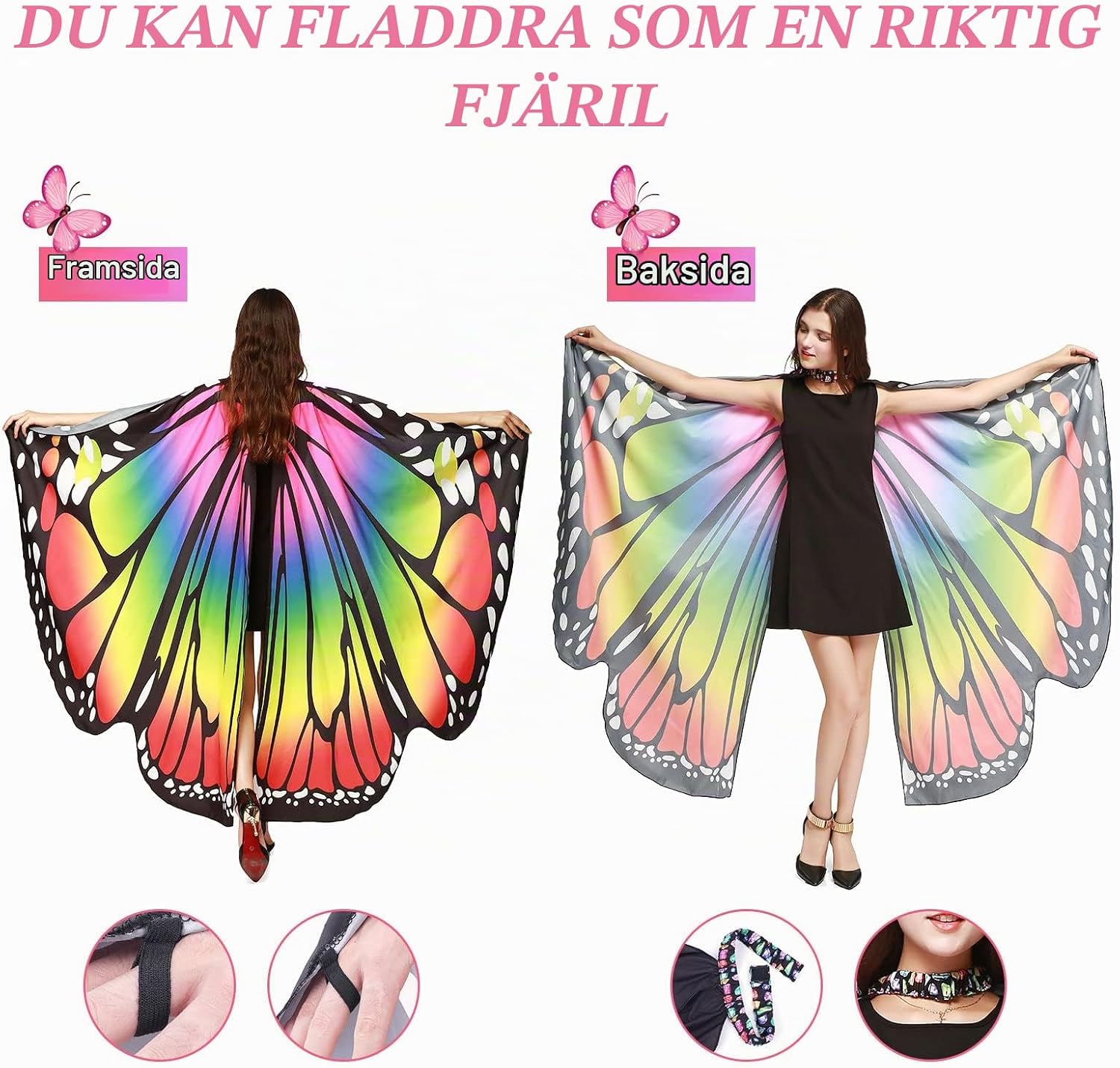 Detalle de AOMIG fjärilsdräkt för vuxna med färgglad vingesjal och spetsmask