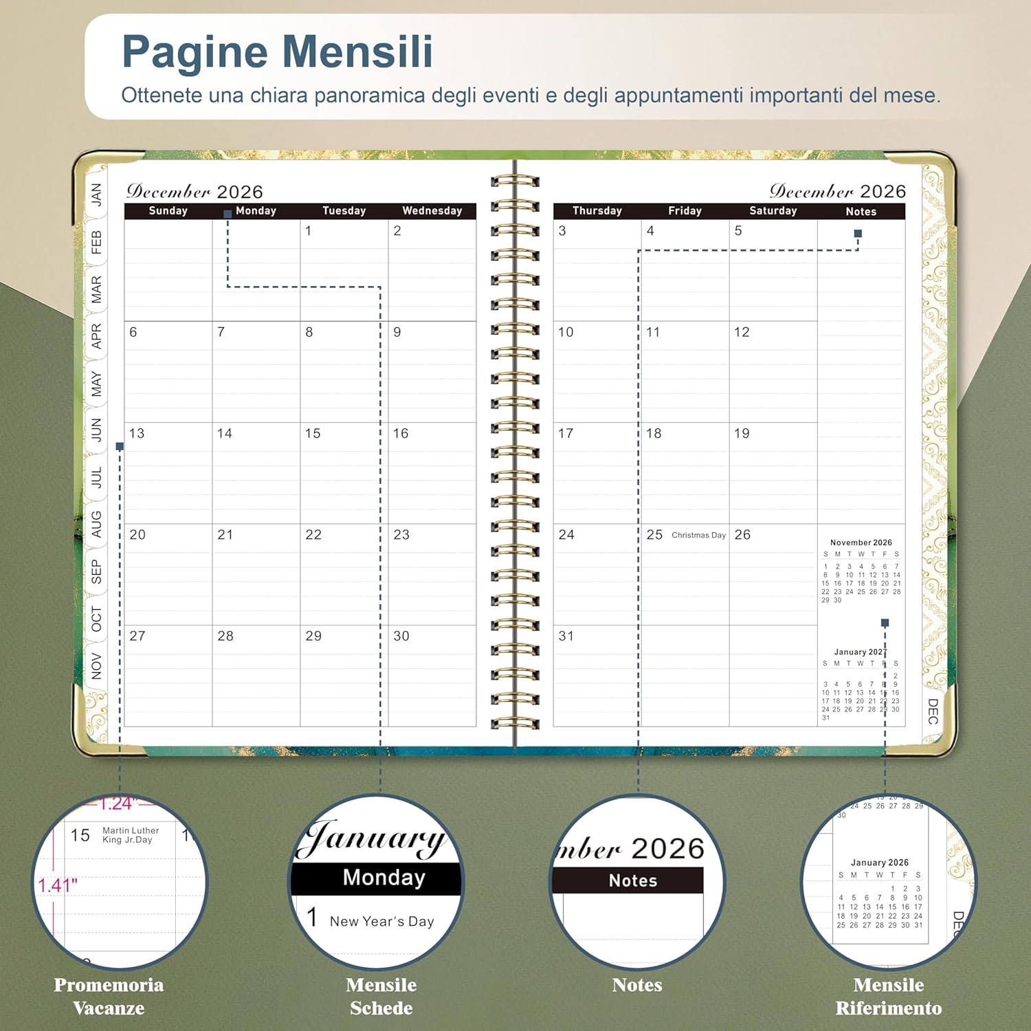 Detalle de NEYSA Agenda Settimanale 2026 Spirale A5 Blu: organizza studio e daily life
