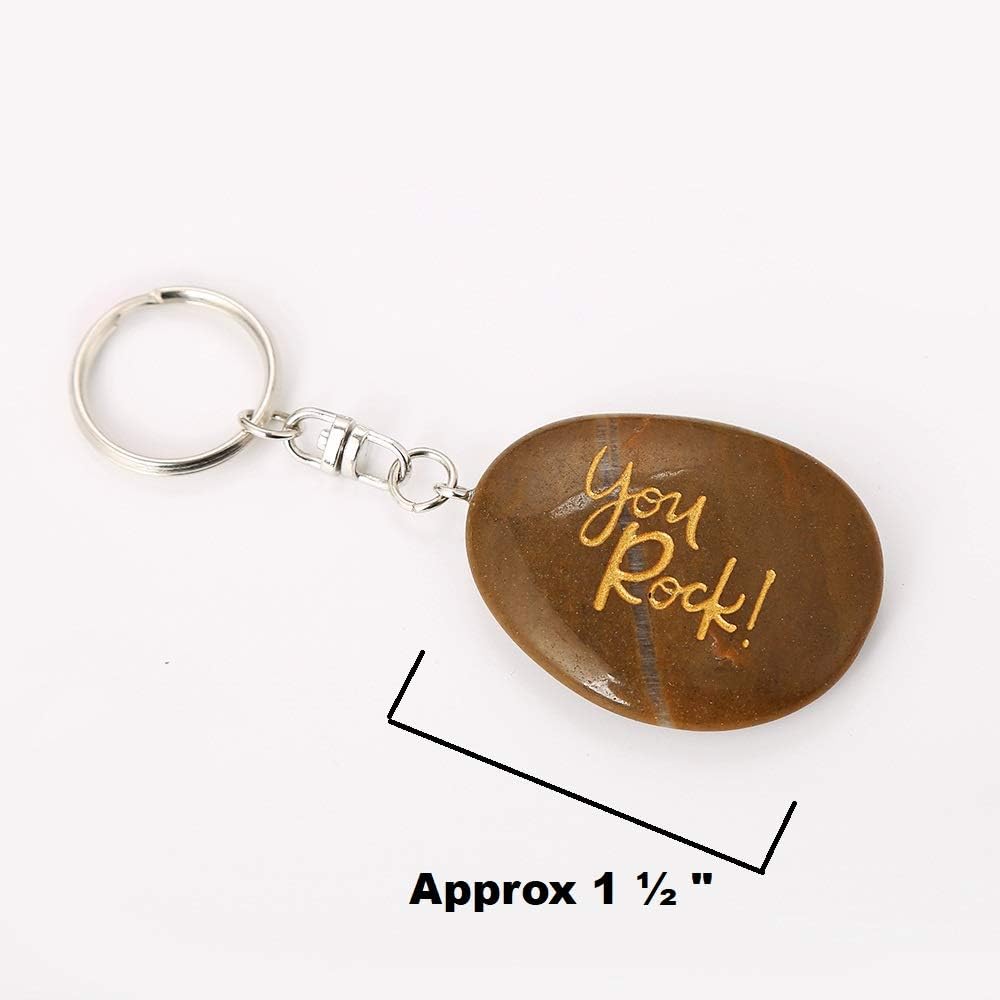 Detalle de RockImpact 50PCS Inspirational Stones Key Chains – engraved natural river rock key rings (50-pack)