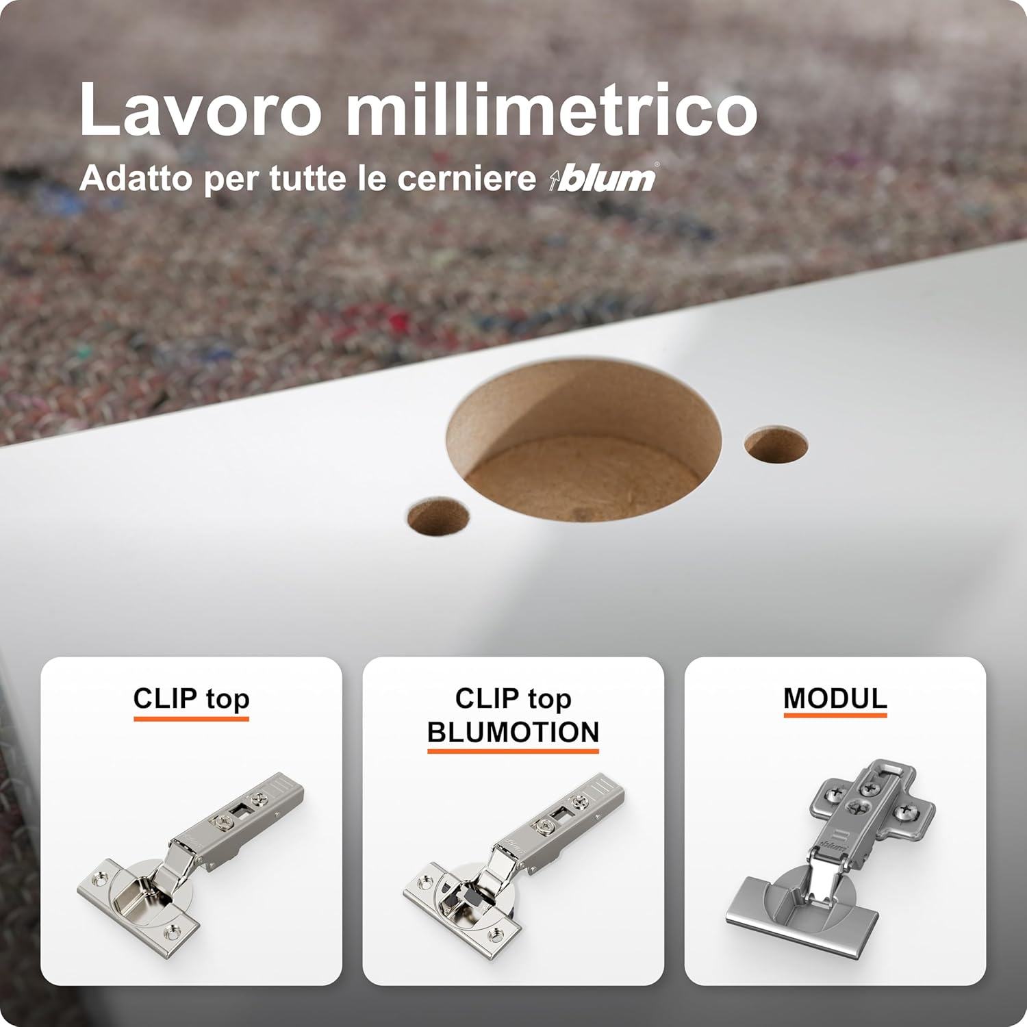 Detalle 2 de Blum ECODRILL per foratura verticale: guida per cerniere e messa in sede in un batter d’occhio