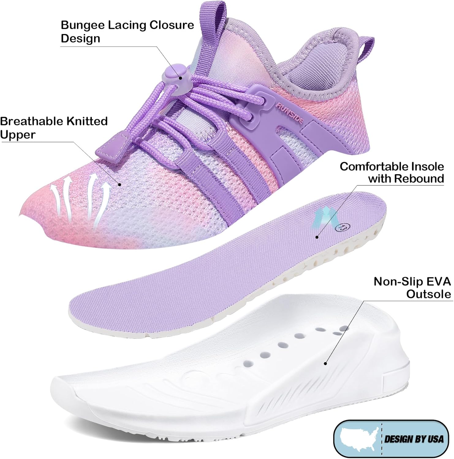 Thumbnail 4 de RUNSIDE Girls Lightweight Tennis Shoes for Kids (Lace-Up, Slip-Resistant) for Running & Walking
