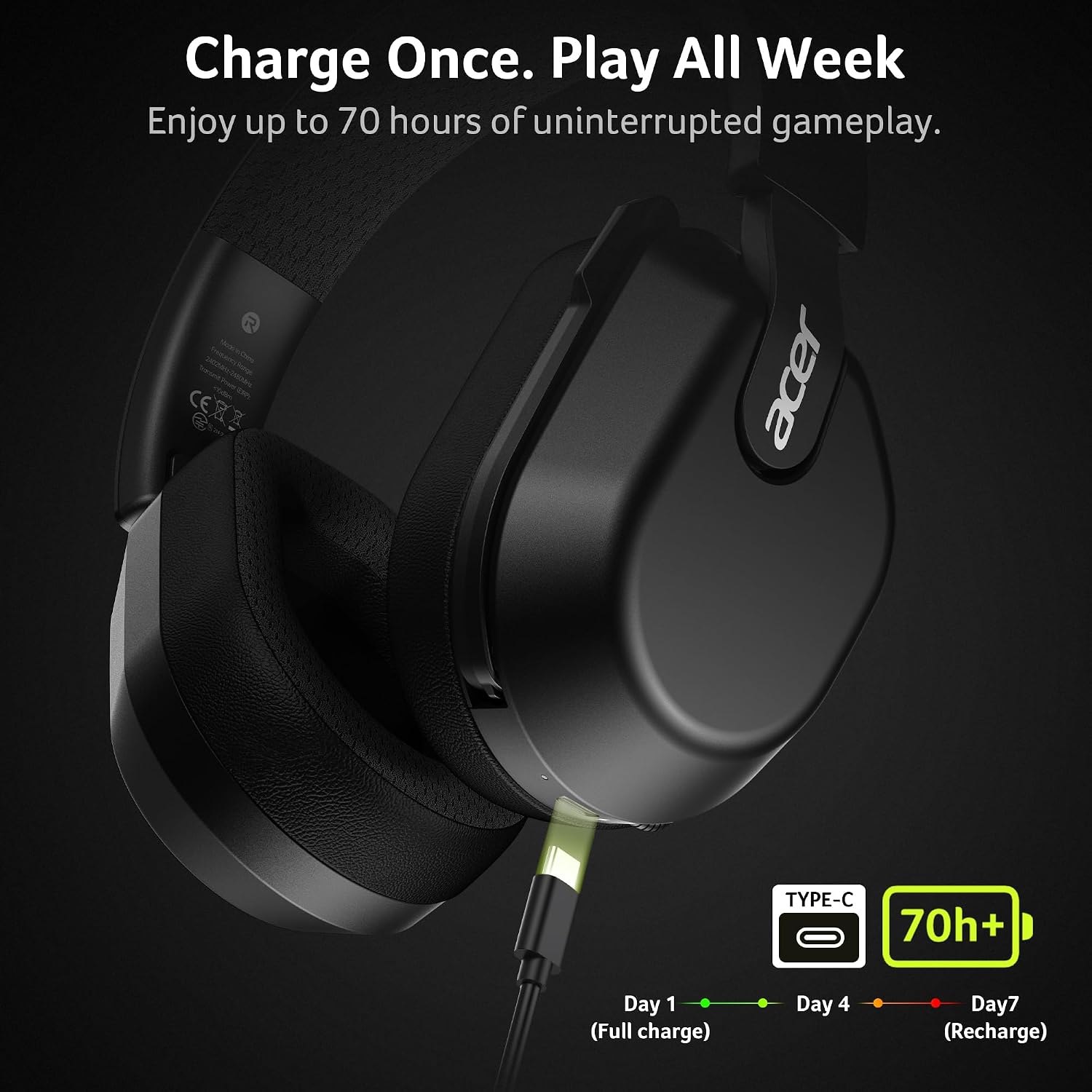 Thumbnail 4 de Acer Wireless Gaming Headset for PS5/PS4, PC & Mac — 2.4GHz + Bluetooth 6.0 with Flip-to-Mute Mic (White)