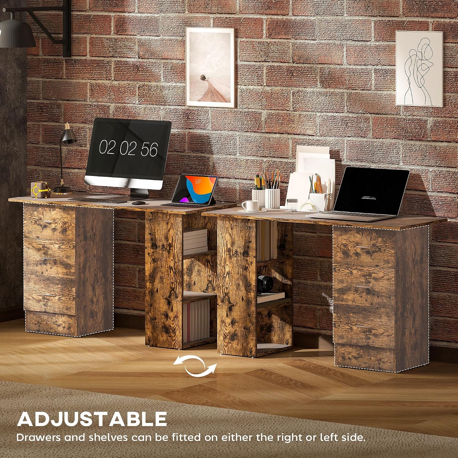 Thumbnail 5 de HOMCOM Computer Desk with Drawers (120 x 49 x 72 cm) in Rustic Brown