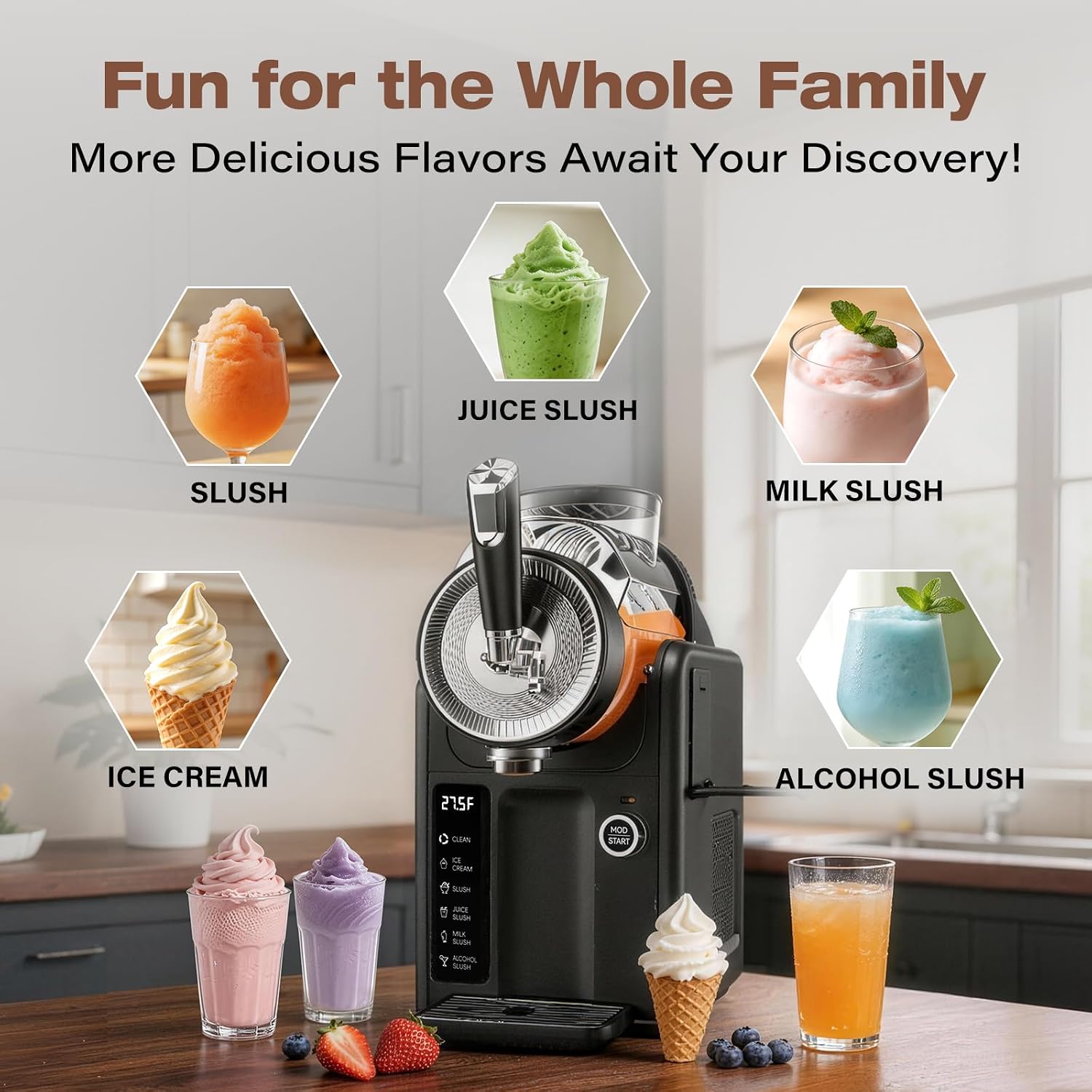 Thumbnail 2 de SYINTAO Slushie Machine No Ice Needed, 2-in-1 Frozen Drink & Soft Serve Ice Cream Maker (Blue-gray)