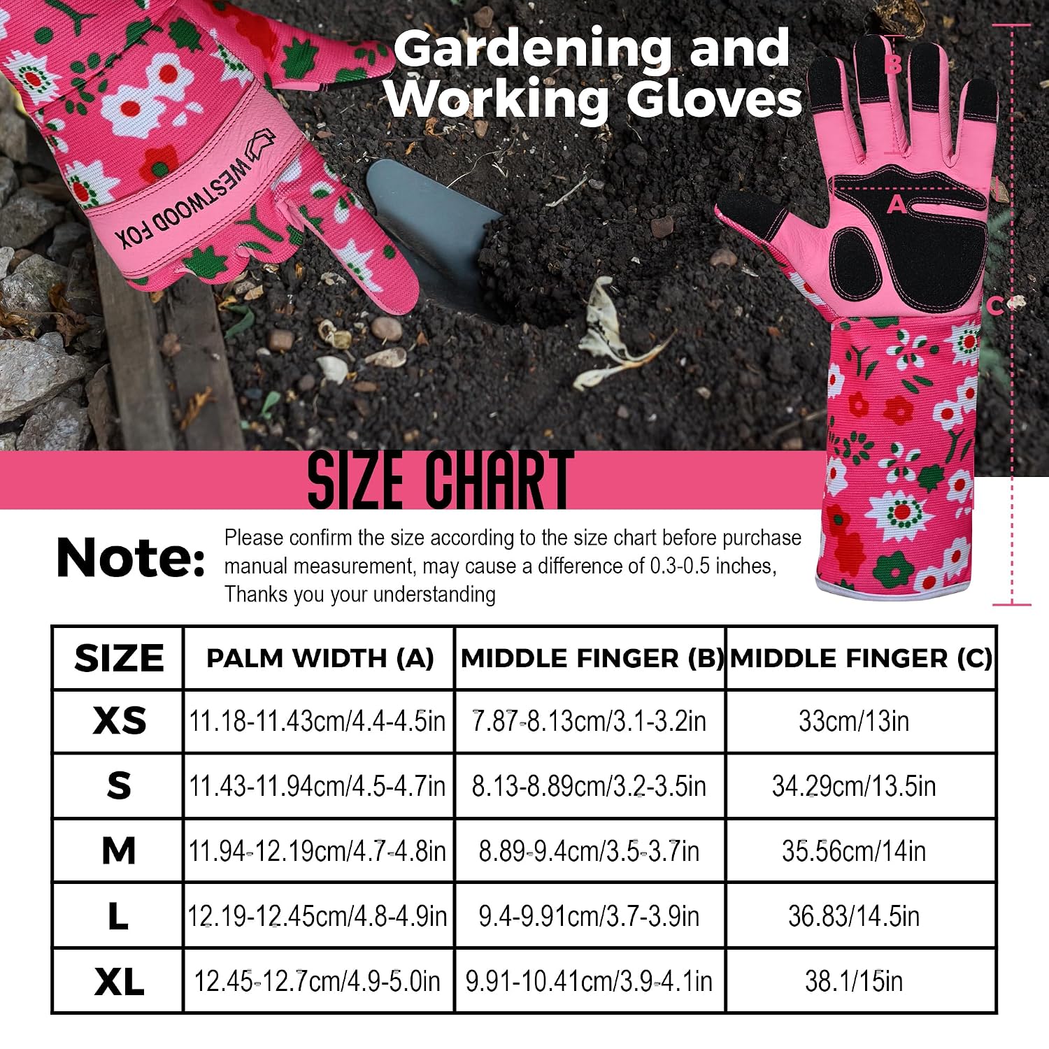 Detalle de Leather gardening gloves thorn proof Pink M