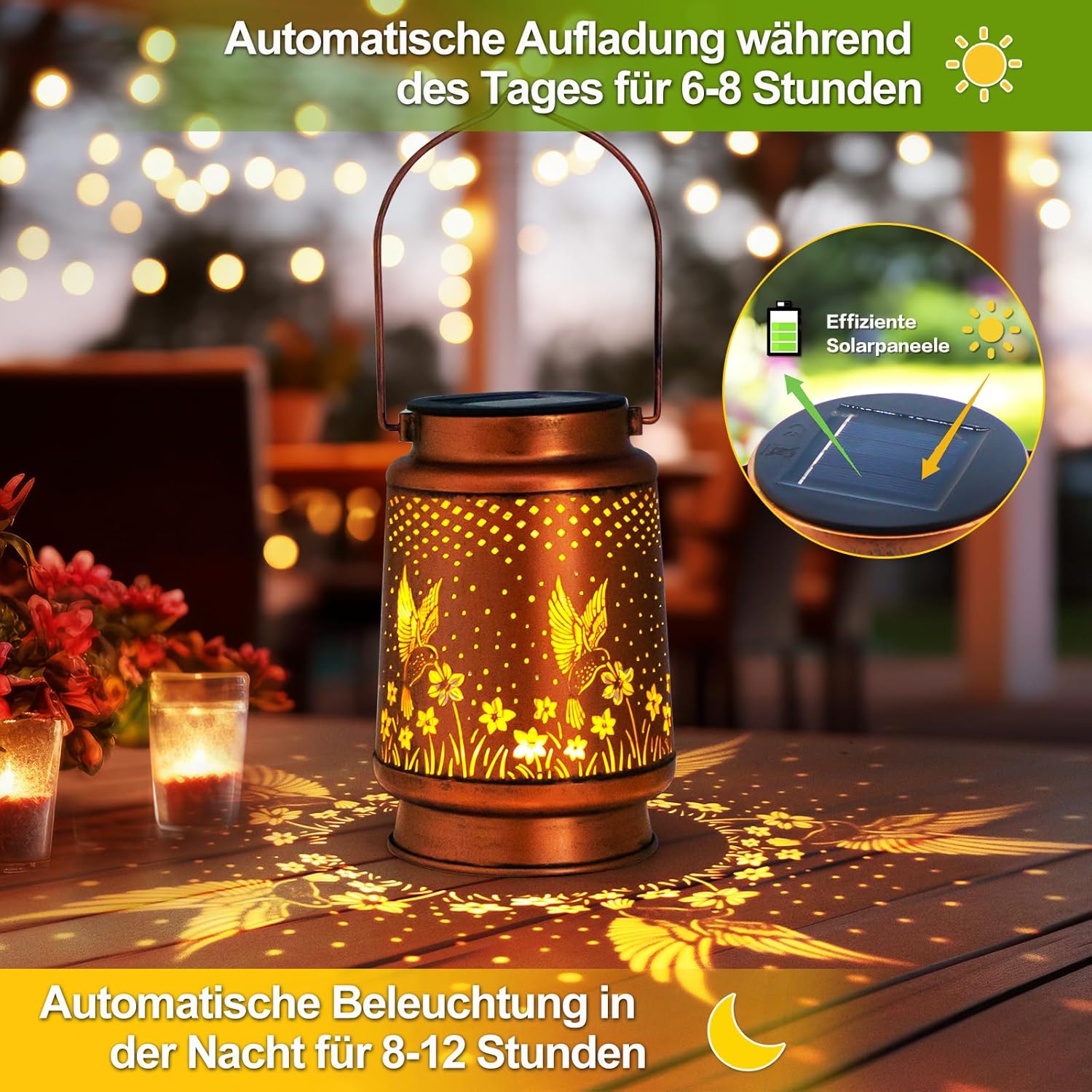 Thumbnail 2 de GANDDOBE Kolibri Solar-Laterne für außen – hängende LED-Garten-Deko wasserdicht IP65