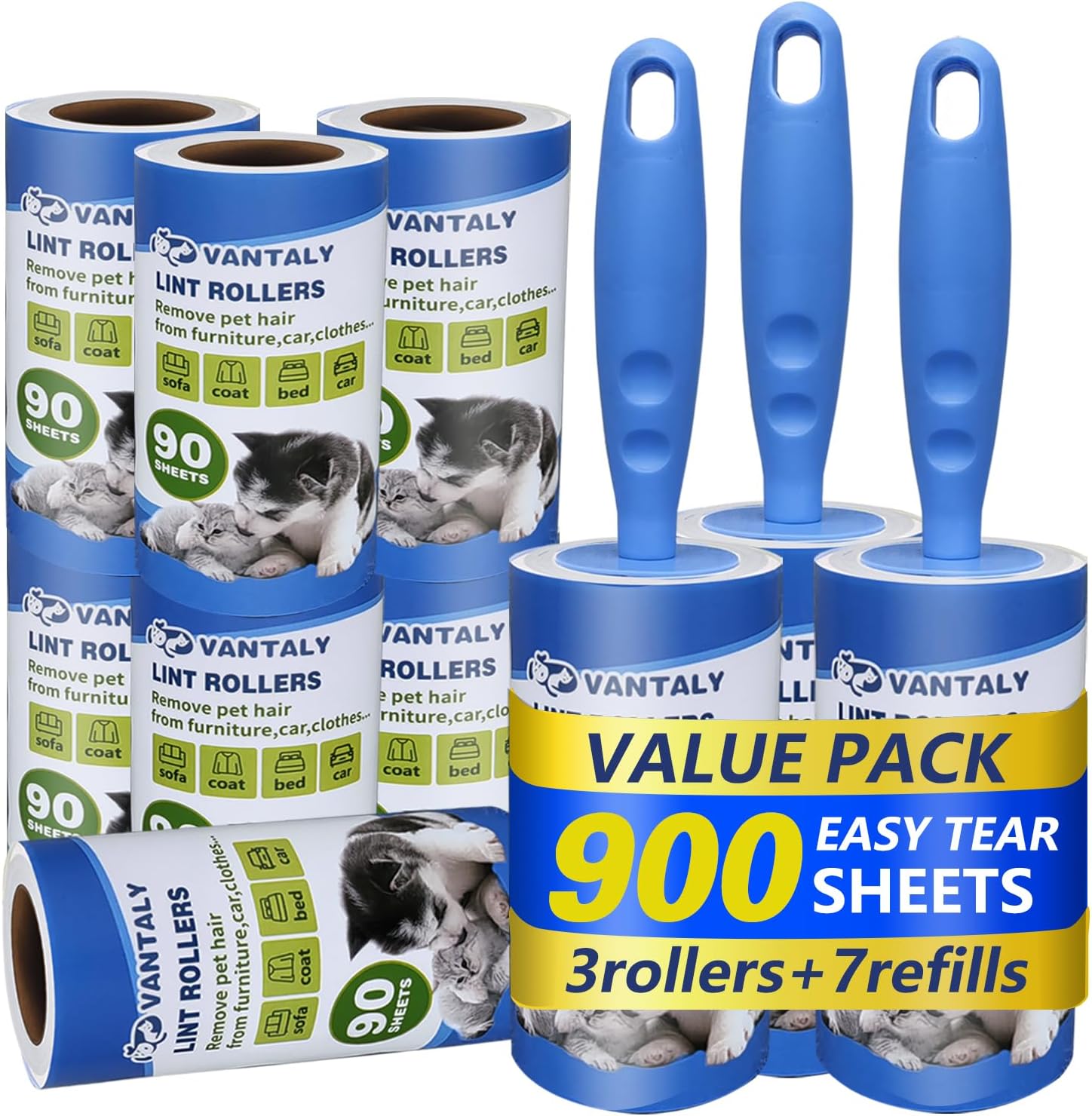 Detalle de vantaly Lint Roller Set, 900 Adhesive Sheets, 3 Handles and 7 Refills