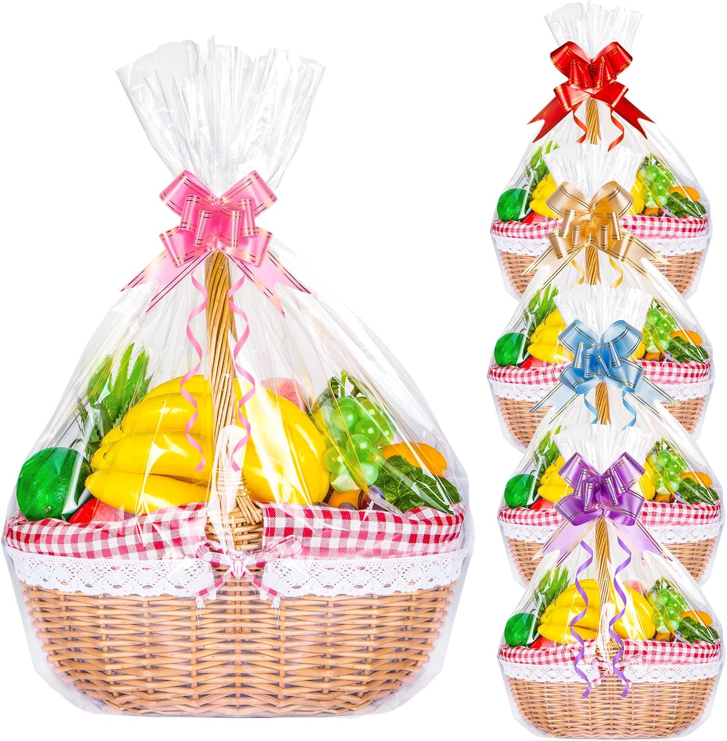 Detalle de Large Cellophane Hampers Bags With Pull Bows – 10 Pack (52 x 70 cm) by HCSSZ