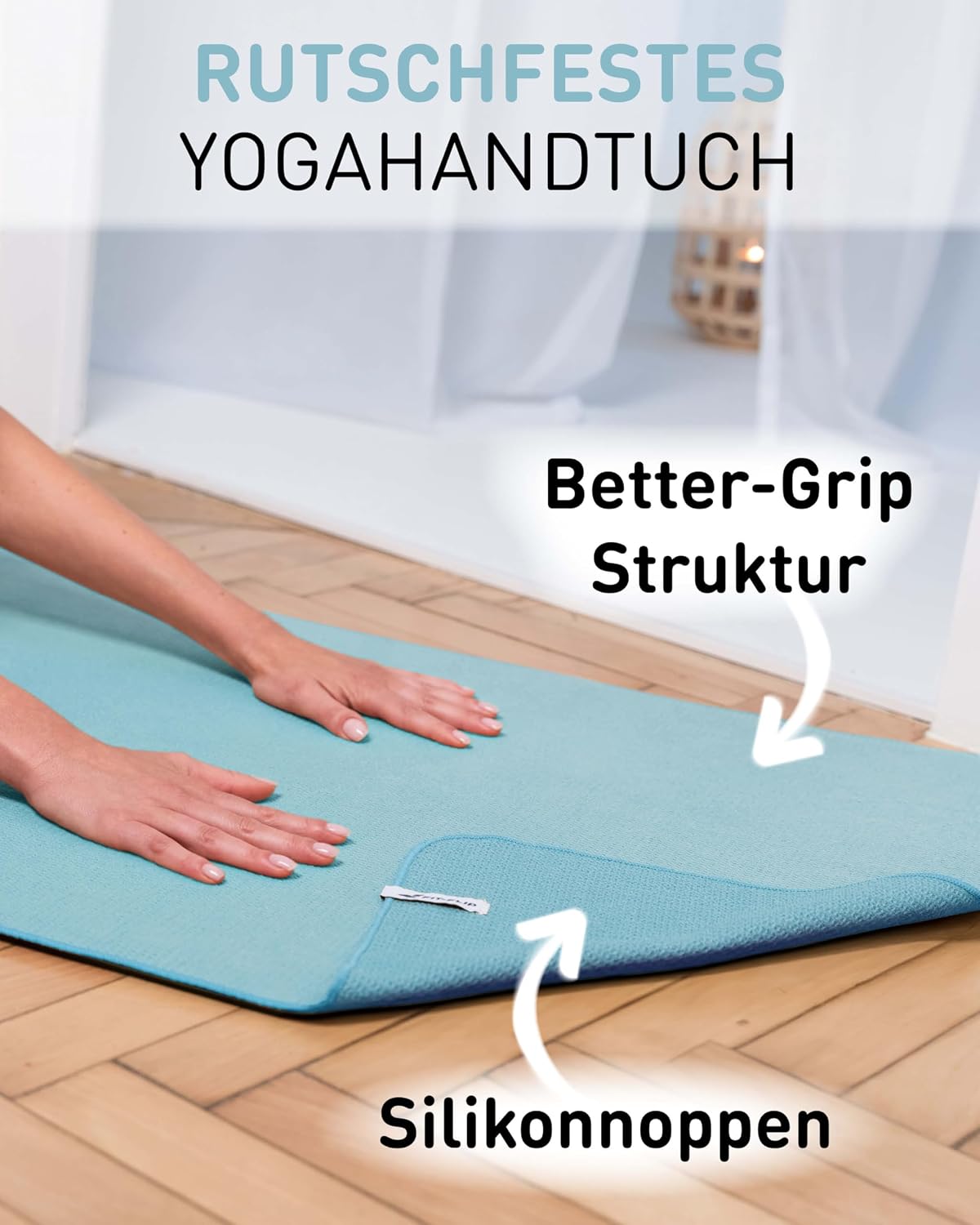 Detalle de Fit-Flip Yoga Handtuch rutschfest mit Noppen (185 x 63 cm, Jade) – hygienische Auflage aus Mikrofaser