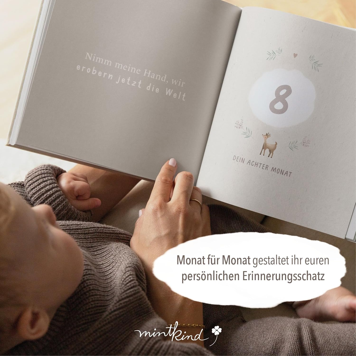 Thumbnail 2 de mintkind® „Mein erstes Jahr“ Babyalbum Pattern Rosa – sanftes Babytagebuch mit 176 Seiten & Sticker-Set im Hardcover