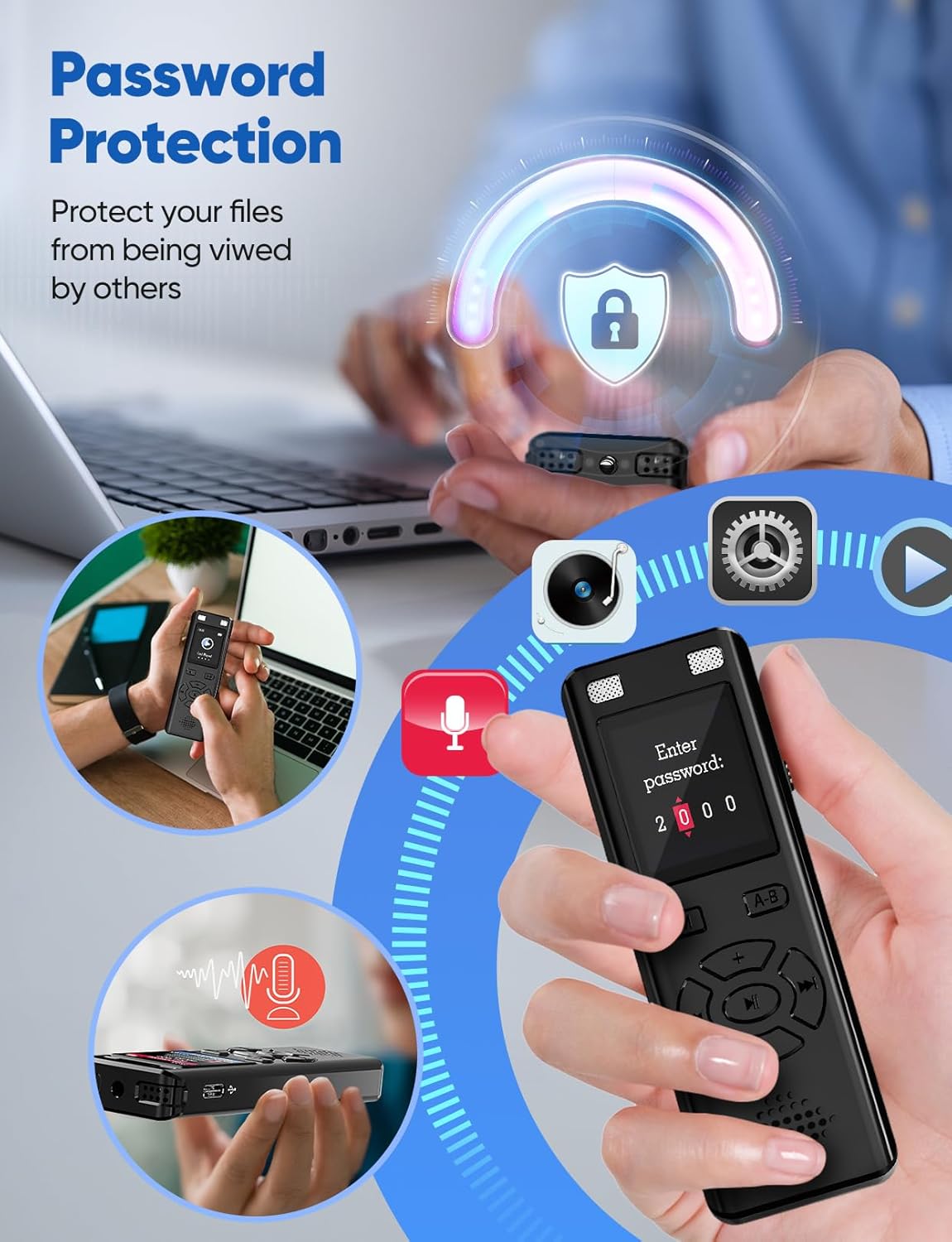 Detalle de DGFAN Voice-Activated Recorder 128GB — 9280 Hours, Voice-Triggered Recording with Noise Reduction
