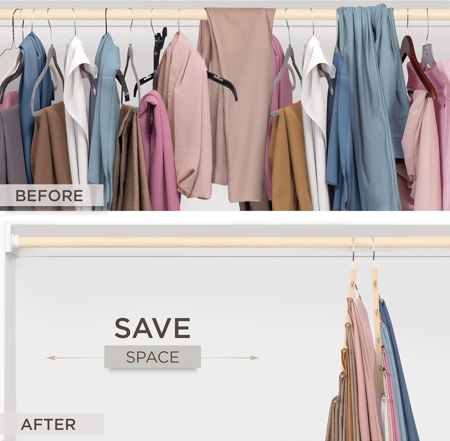 Thumbnail 2 de MORALVE Pants Hangers Space Saving - 2 Pack European Beechwood Hangers with 360° Swivel Hooks