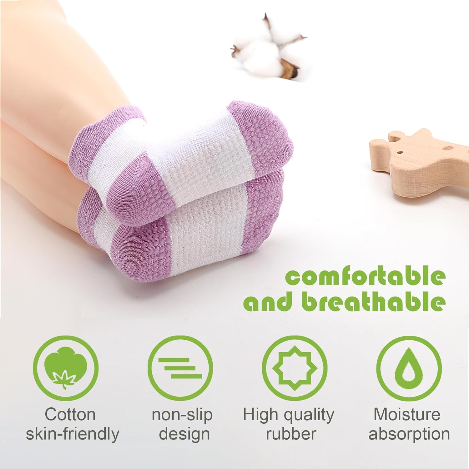 Detalle 2 de DRESHOW Baby Non Slip Grip Ankle Socks with Grippers: 6-Pair Set for Infants to Preschoolers