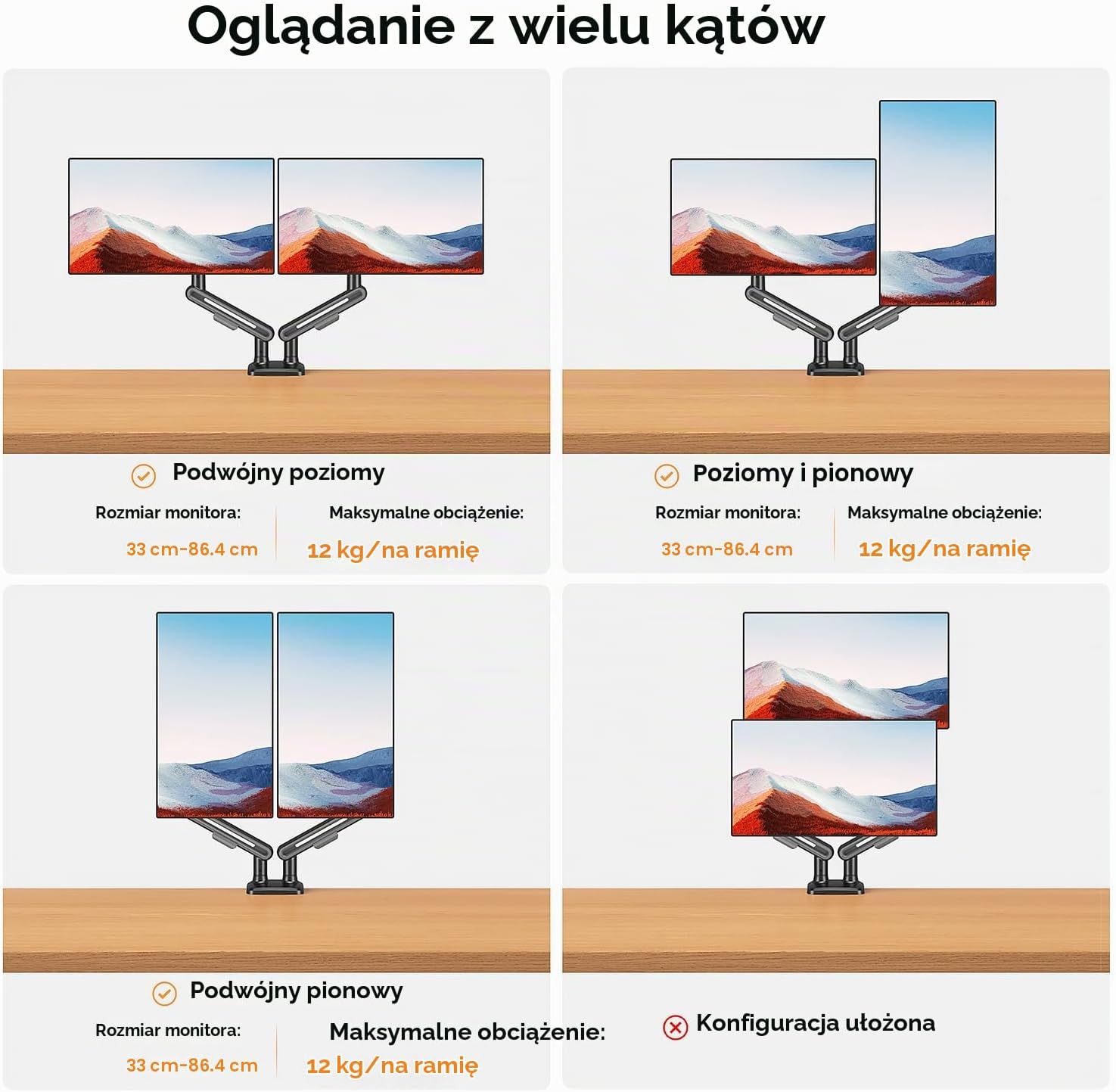 Thumbnail 5 de ELIVED EV3236B-G – podwójne ramię gazowe do monitora, VESA 75/100 mm