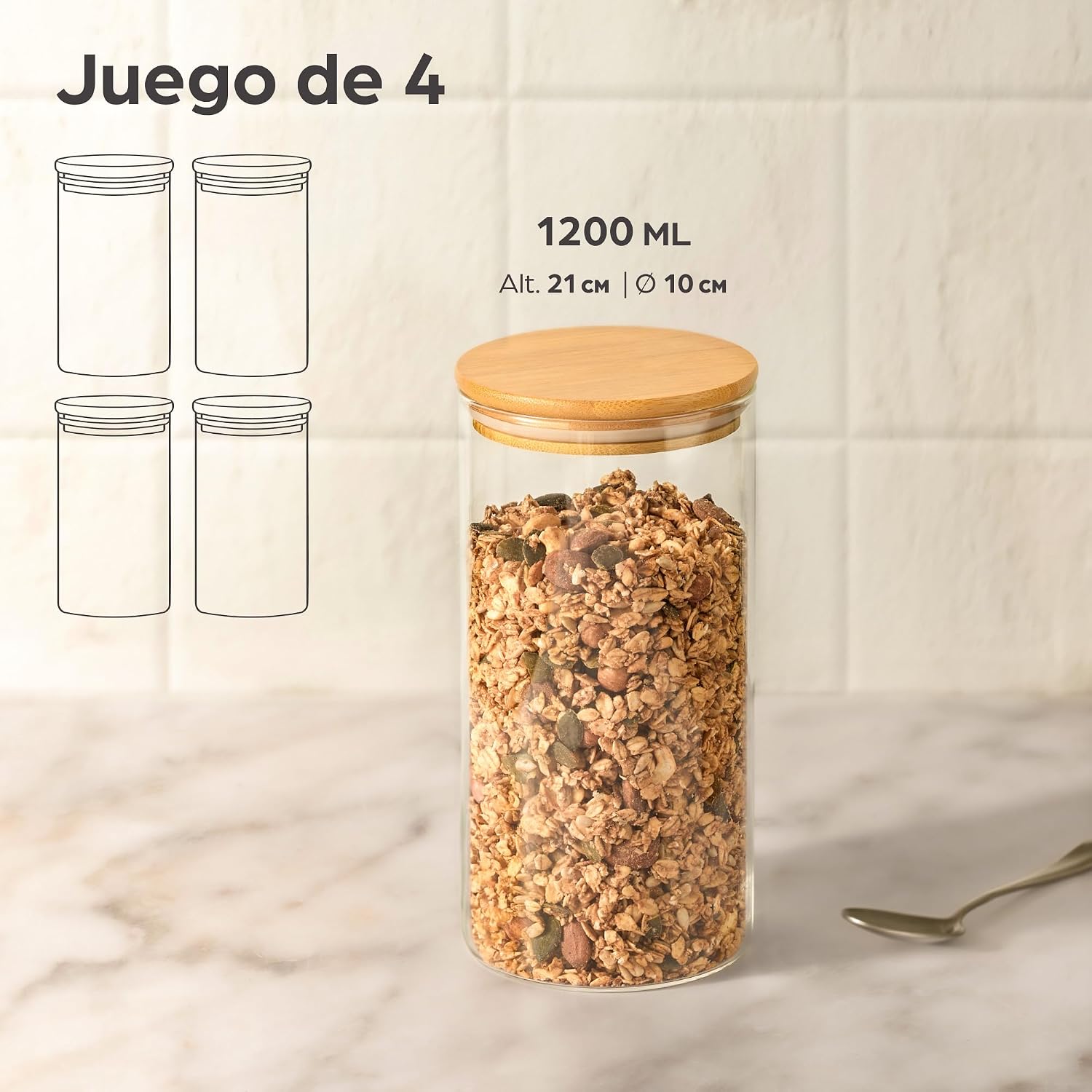 Thumbnail 1 de Praknu Botes de Cristal 1,2 L con Tapa de Bambú