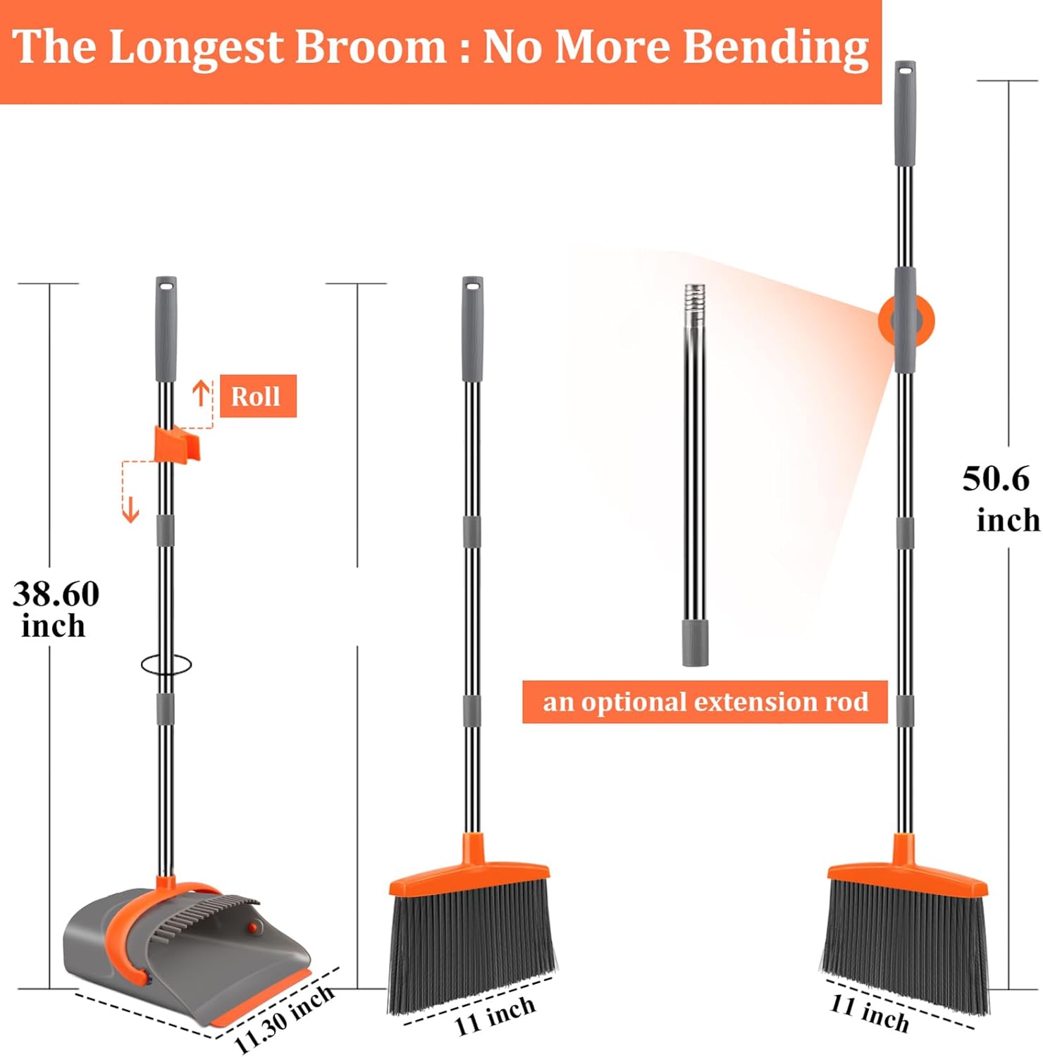 Detalle 2 de Long-Handle Broom and Upright Dustpan Set for Home 🧹