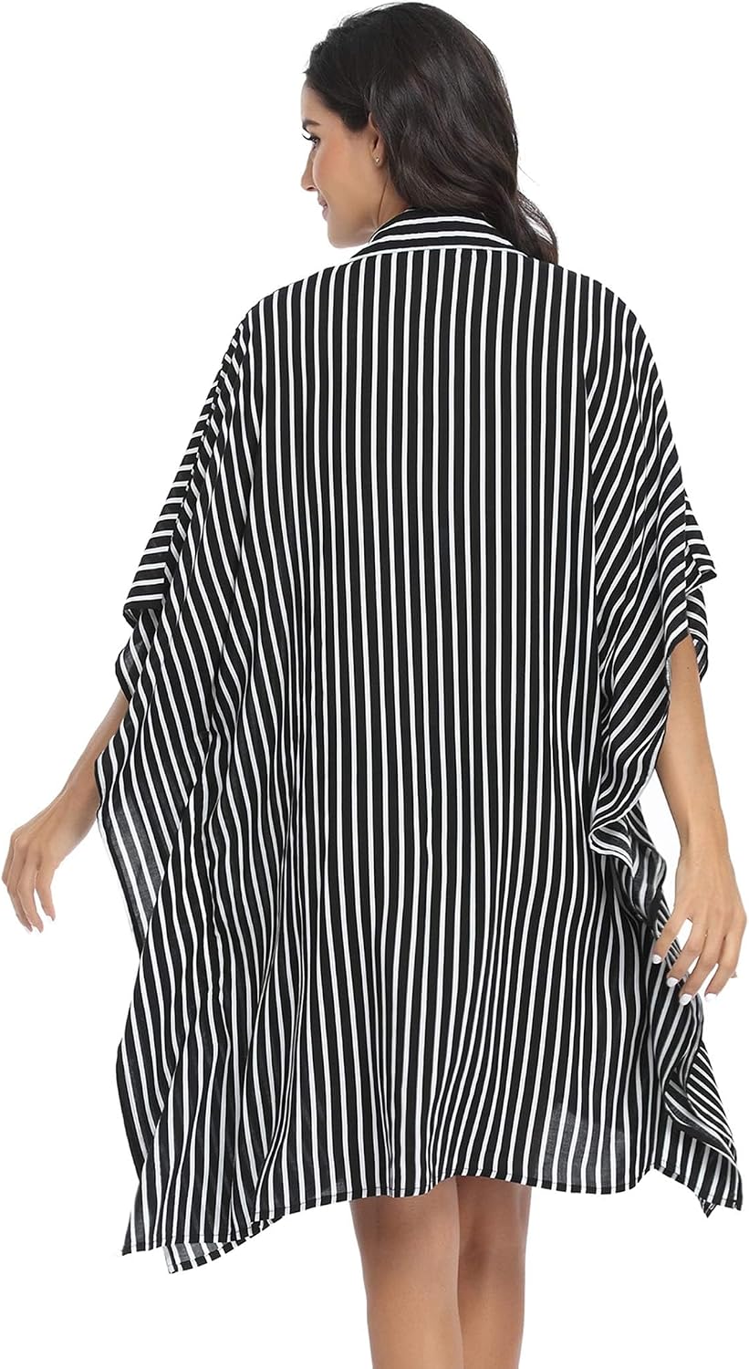 Detalle de Ekouaer Swimsuit Cover-Up Shirt with 3/4 Sleeves