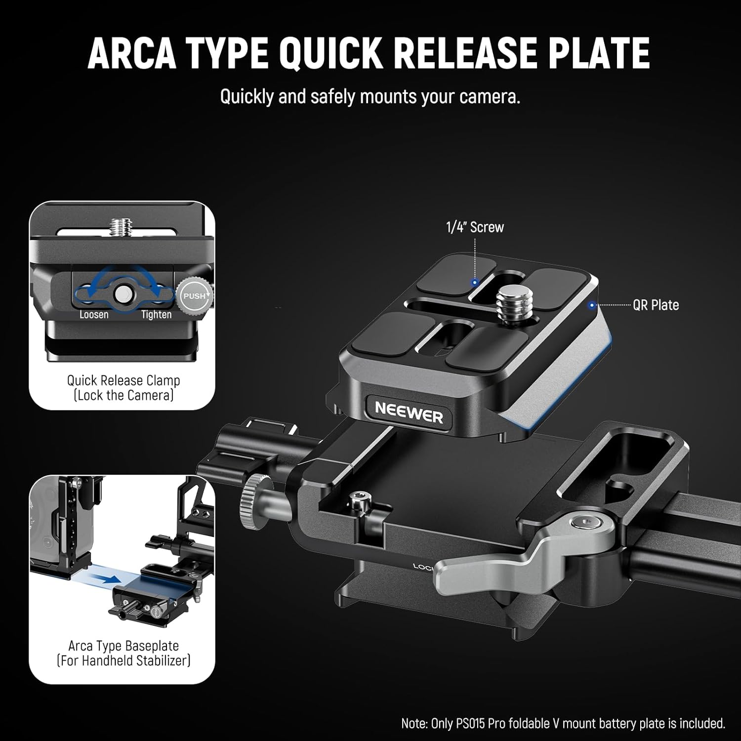 Detalle de Neewer Foldable V Mount Battery Plate with Arca Type Quick Release Baseplate for V Lock Systems