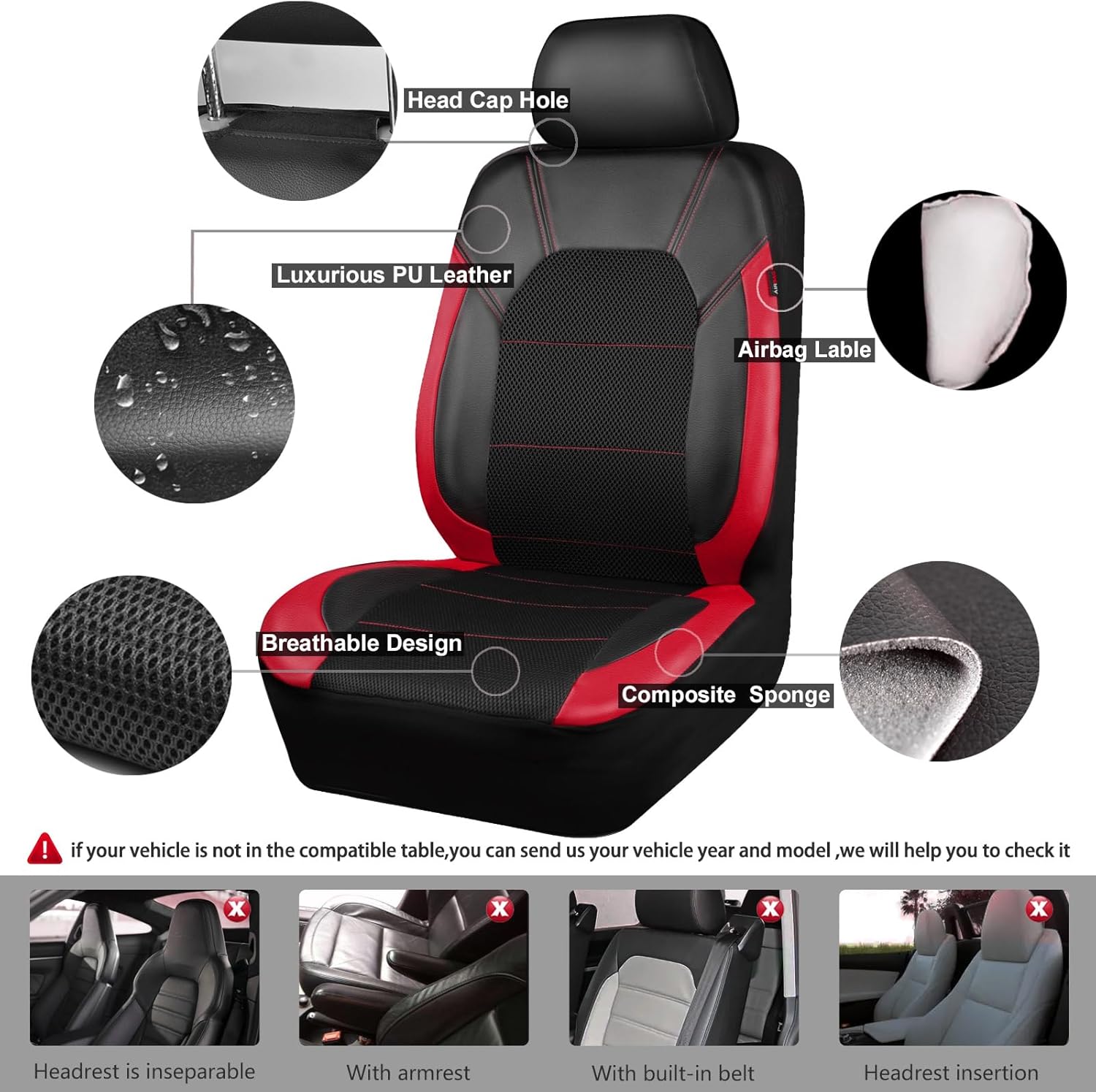 Thumbnail 3 de CAR PASS Air Mesh Leather Seat Covers for Front Seats