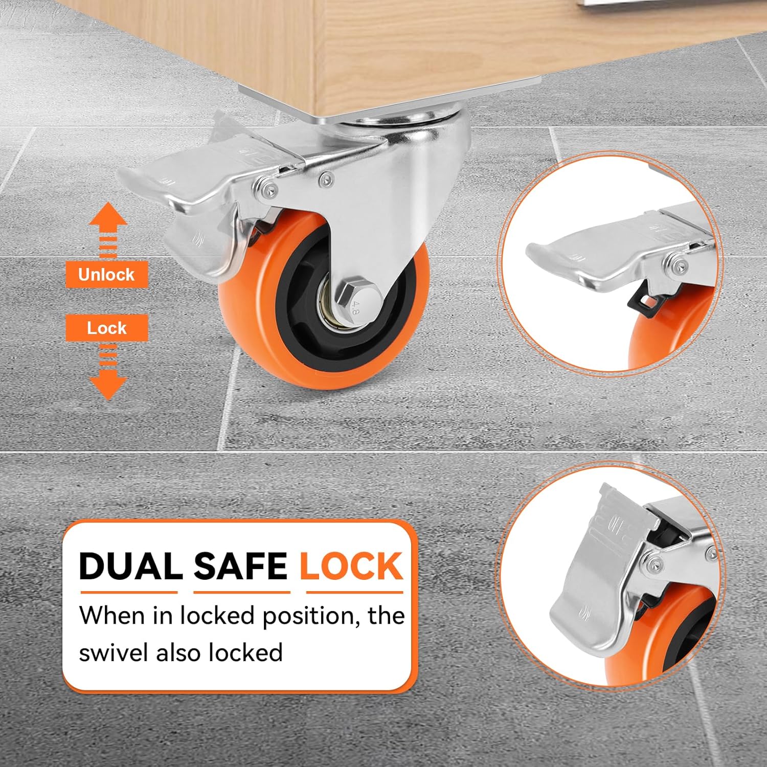 Thumbnail 2 de W B D WEIBIDA 75mm Ruote per Mobili Pesanti – Set di 4 con 450 kg di Capacità e Freni a 360°