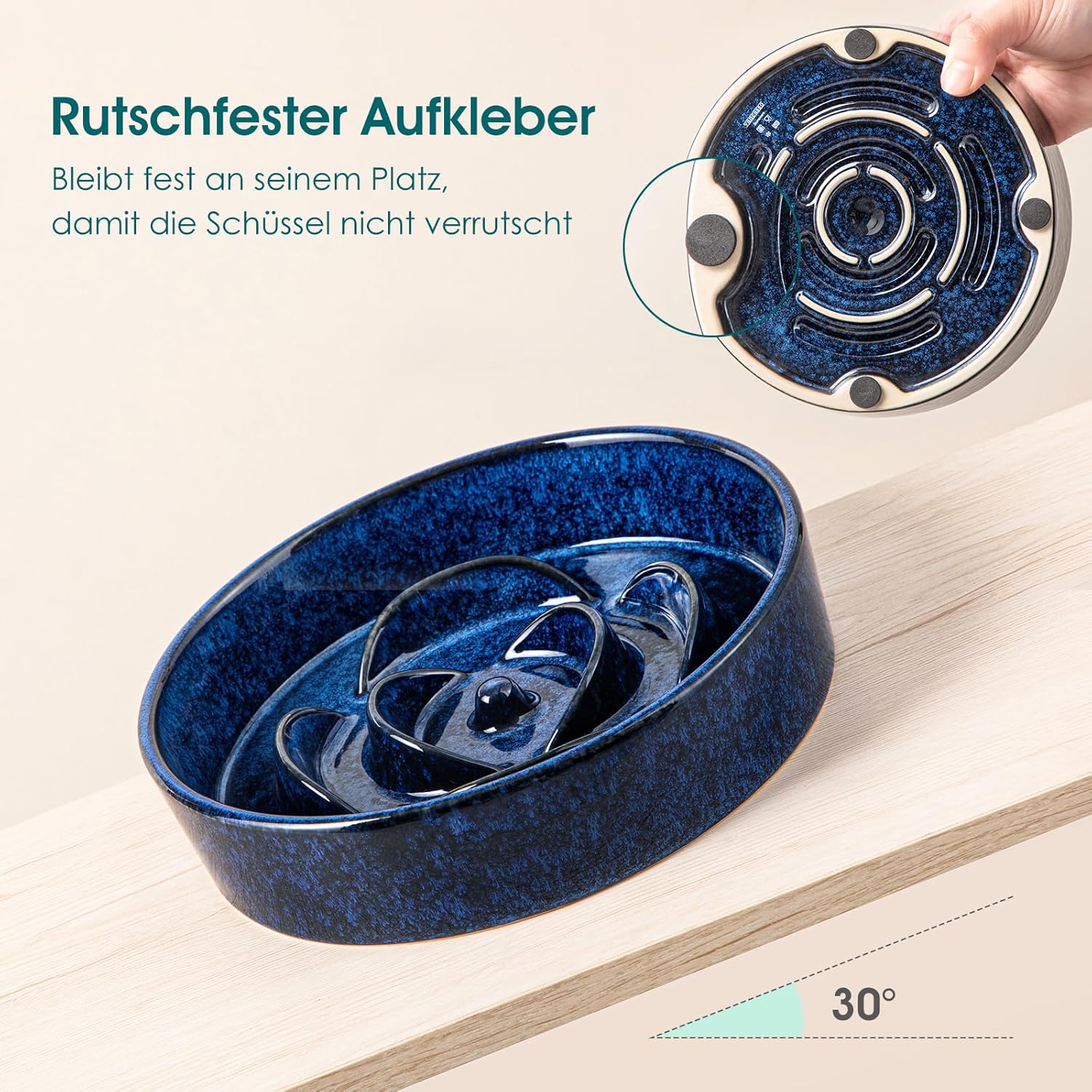 Thumbnail 5 de Hundenapf aus Keramik von Vancasso „Antischlingnapf“ – Blumen-Design, Blau, 15,9 cm