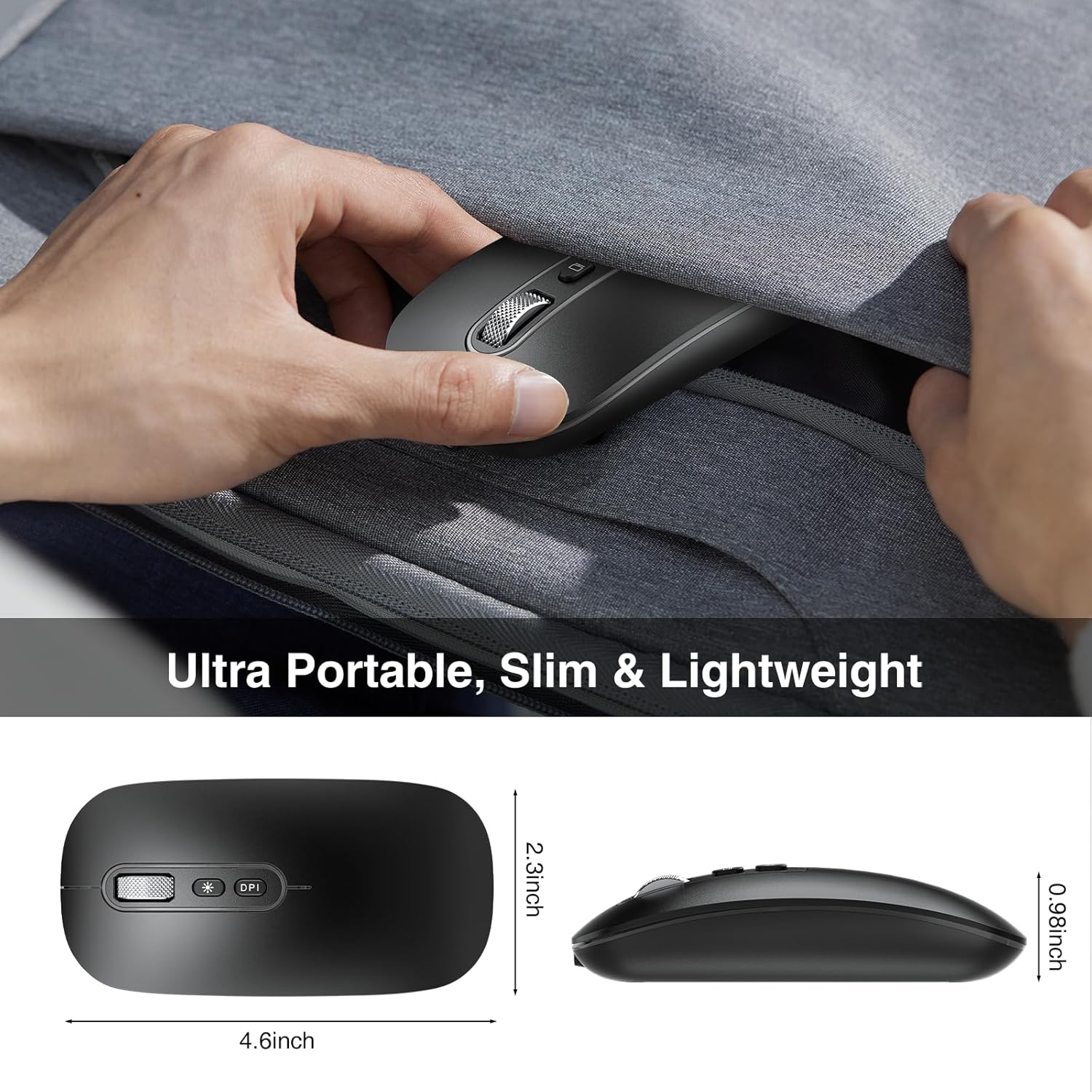 Thumbnail 3 de cimetech Wireless Bluetooth Mouse (BT5.1 + 2.4G) – Type-C Rechargeable Silent Mouse, Ultra-Slim Ergonomic (Black)