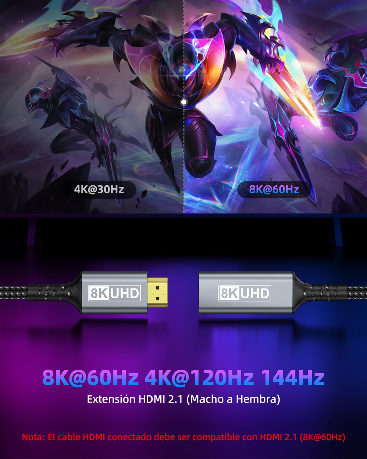 Thumbnail 1 de ZEENVIC Cable Alargador HDMI 1M 48Gbps