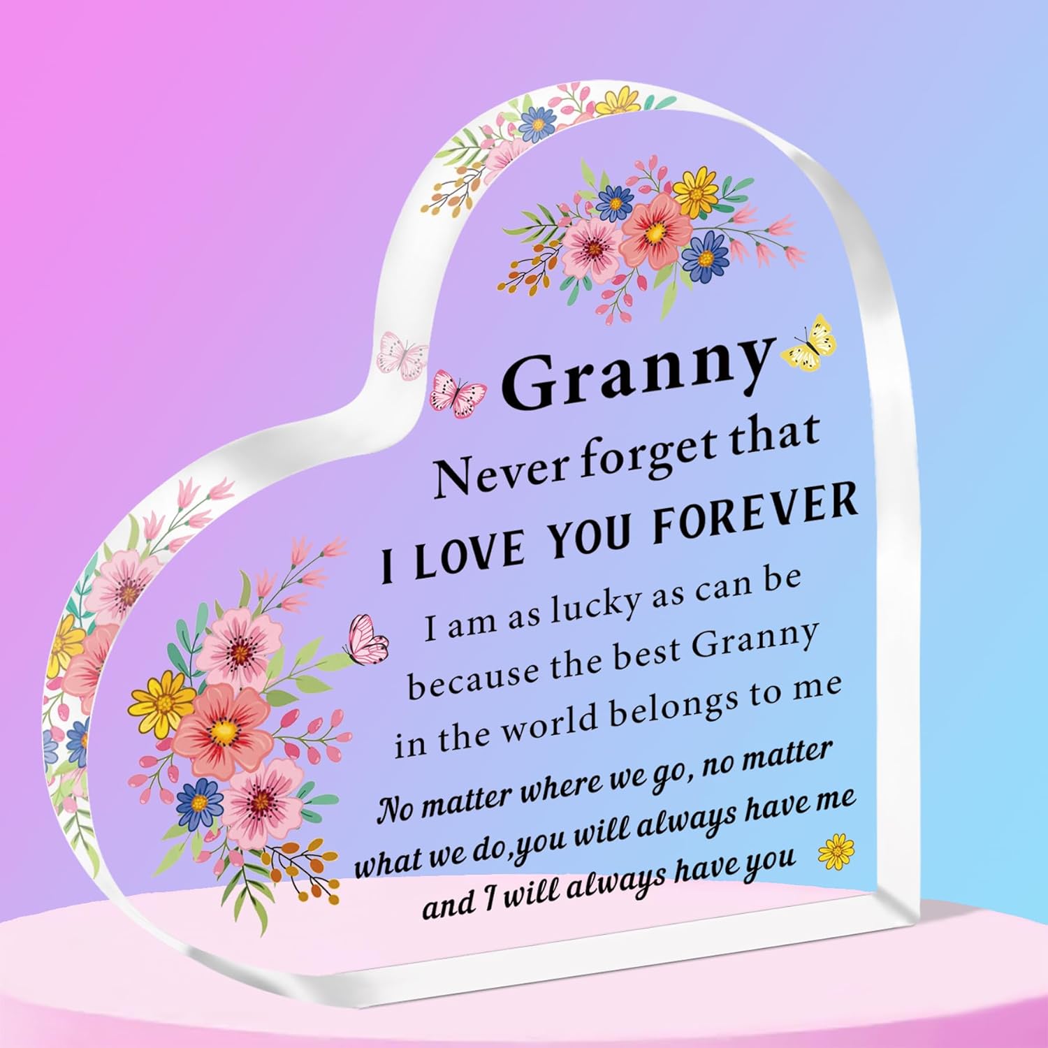 SMARGO heart-shaped acrylic plaque “Granny Gifts from Granddaughter/Grandson”